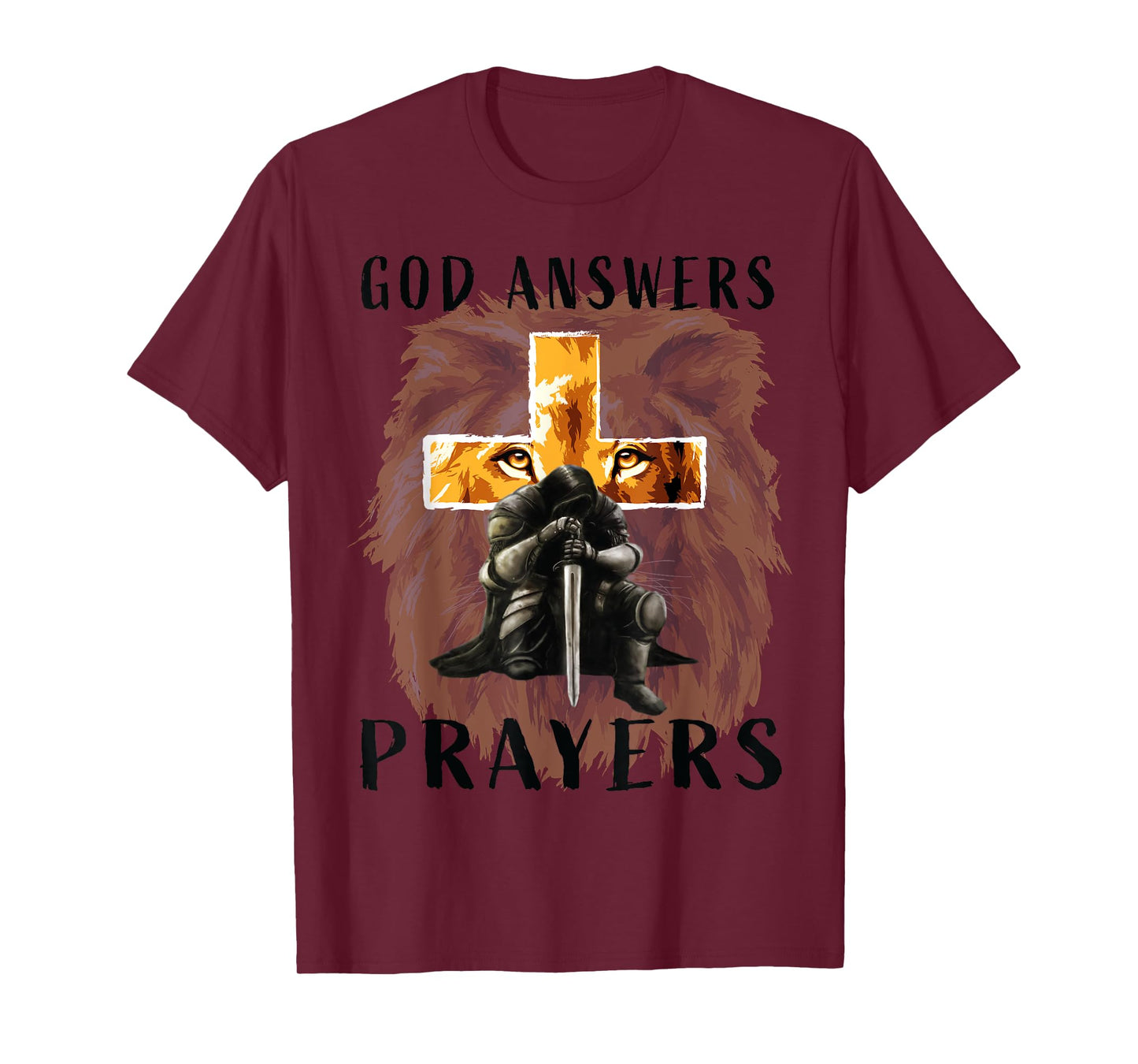 God Jesus Answers Prayers Warrior Men Christian Lion Graphic T-Shirt