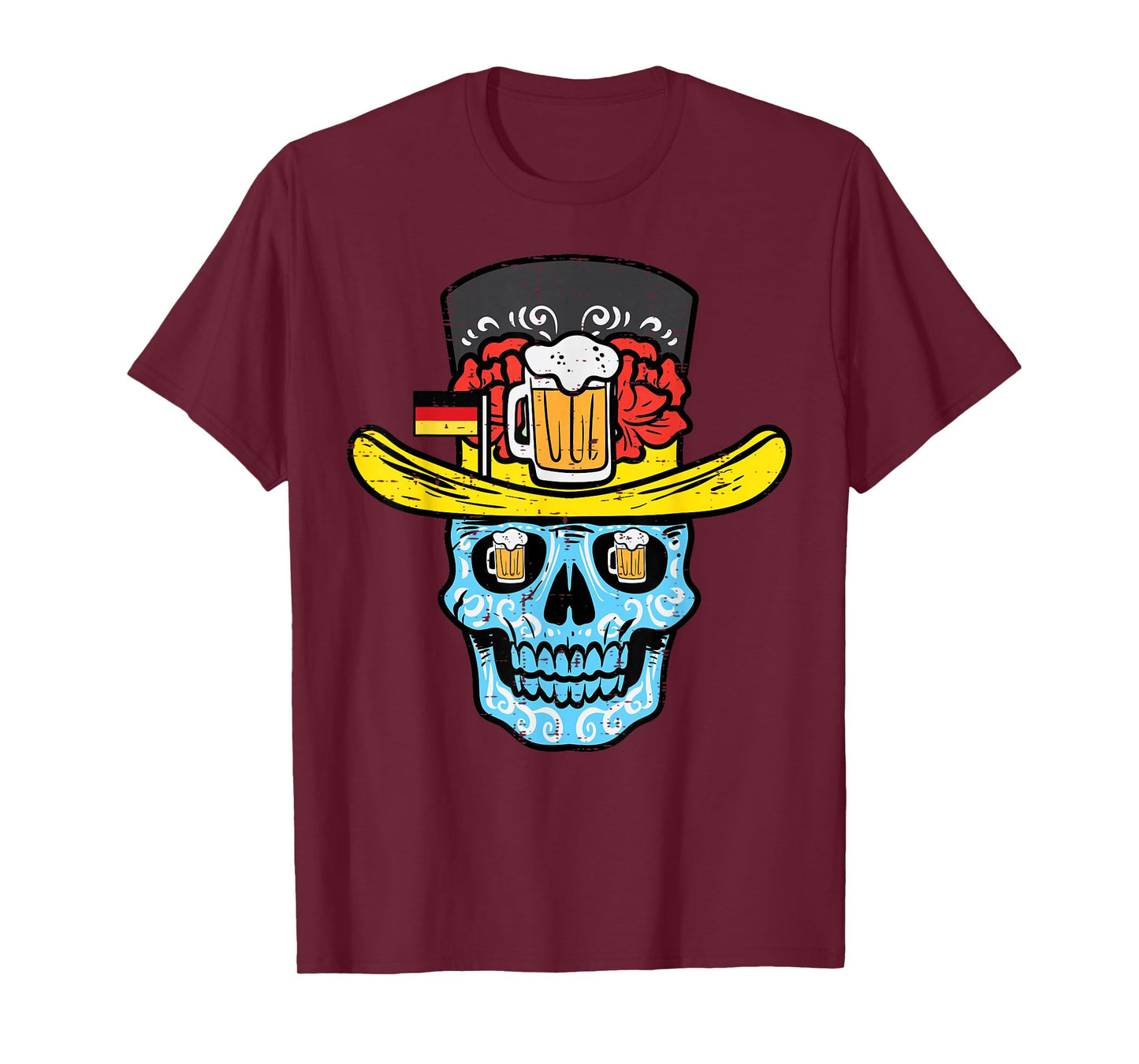 Oktoberfest Sugar Skull Sombrero German Mexican Men Women T-Shirt