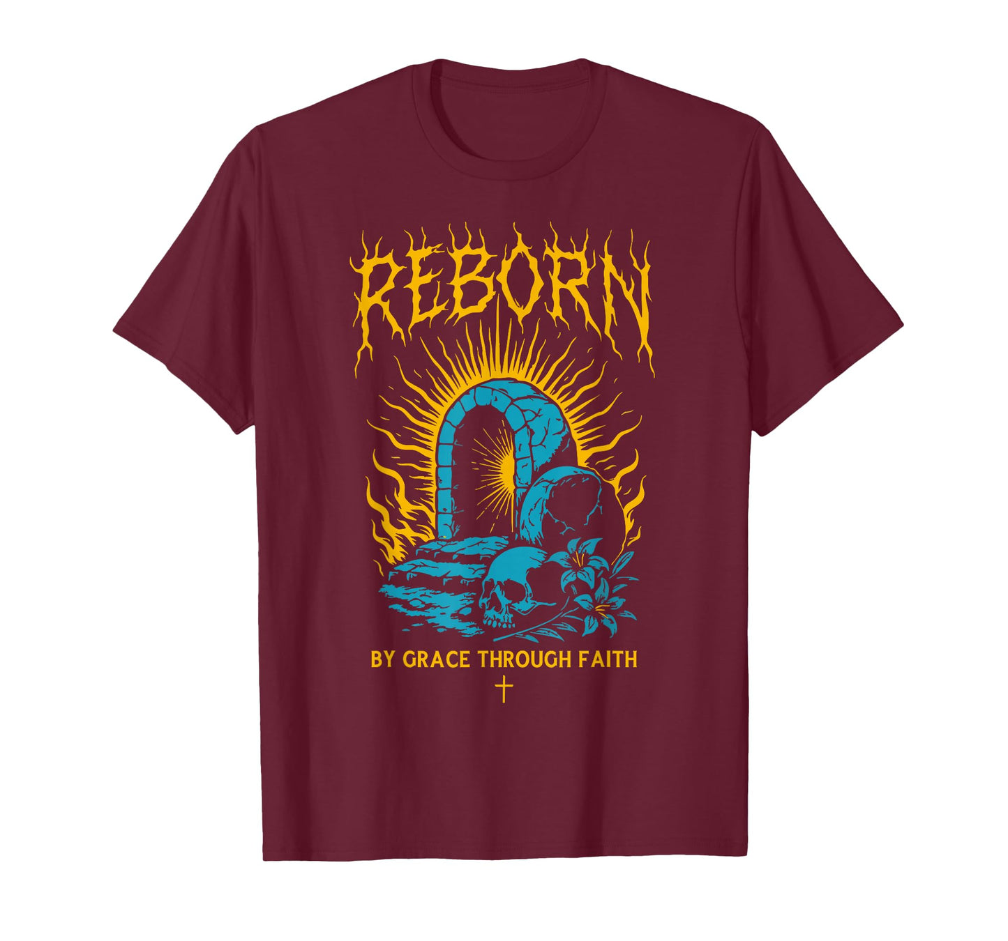 Reborn by Grace Through Faith Christian Gothic Ephesians 2:8 T-Shirt