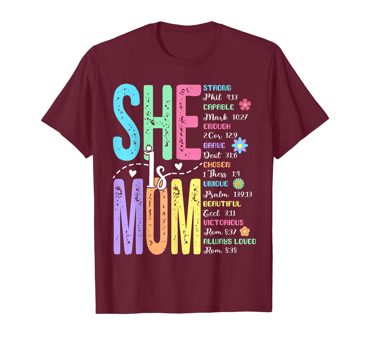 Religious Mama She Is Mom Bible Verse Christian Mothers Day T-Shirt