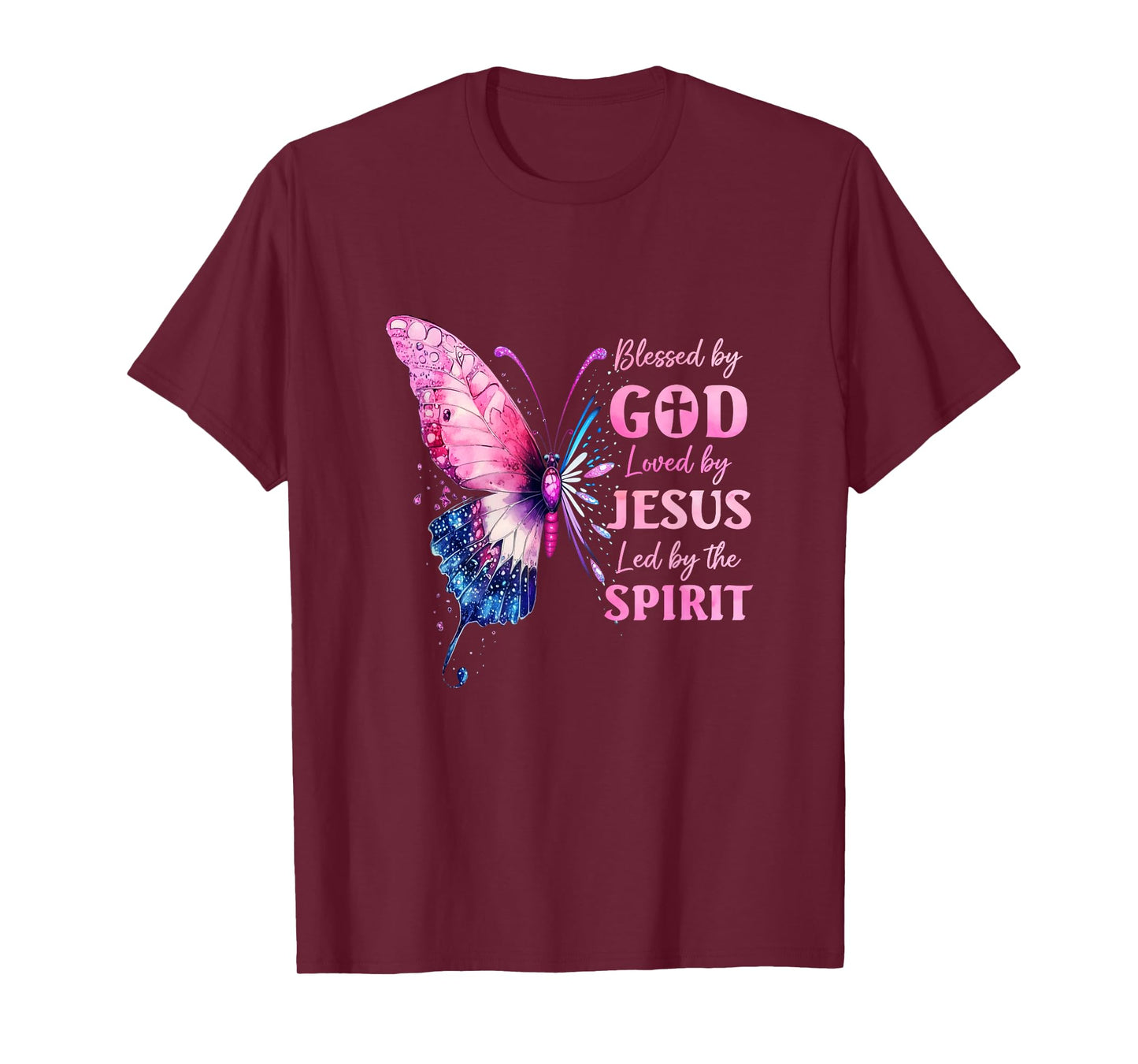 Blessed By God Loved By Jesus Pink Butterfly Christian T-Shirt