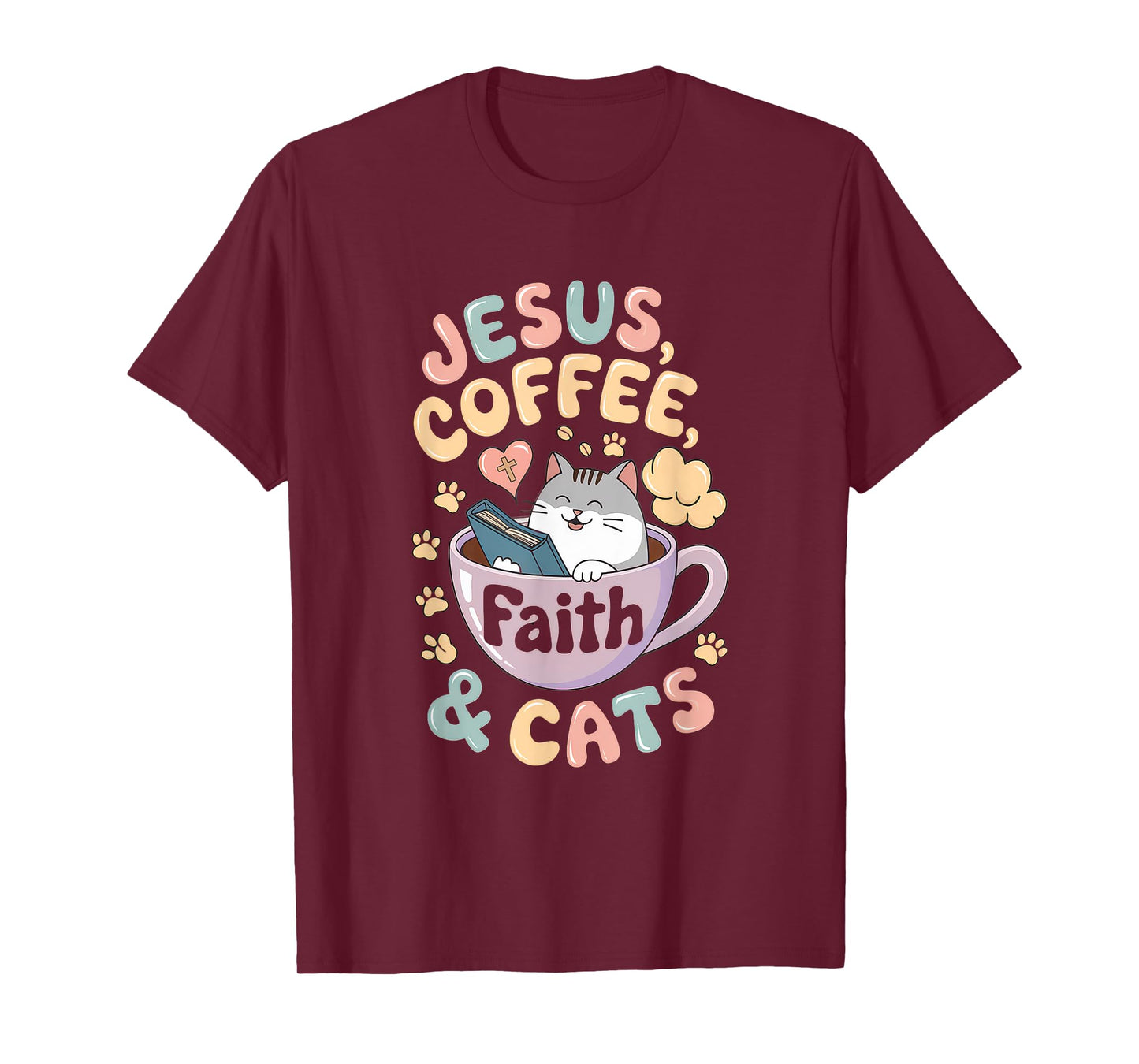 Jesus Coffee Cats Funny Cute Design Jesus Lovers Christian T-Shirt
