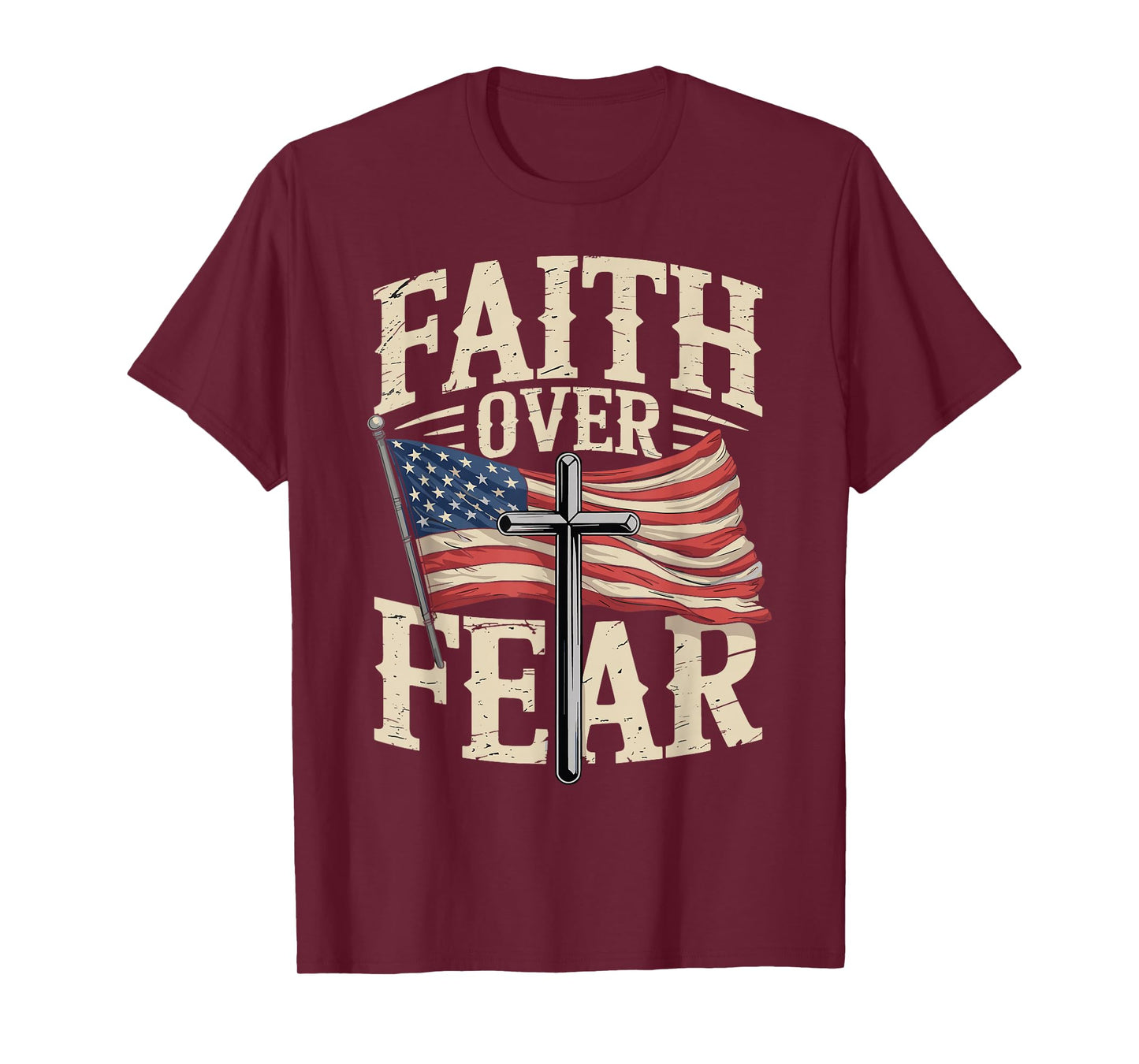 Faith Over Fear American Flag Cross T-Shirt