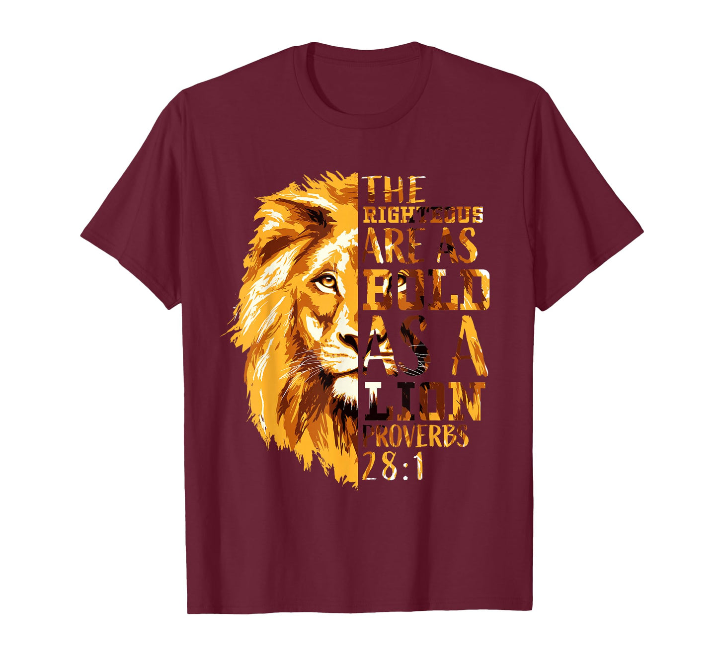 Christian Bible Verse Gifts Men Proverbs 28:1 Lion of Judah T-Shirt
