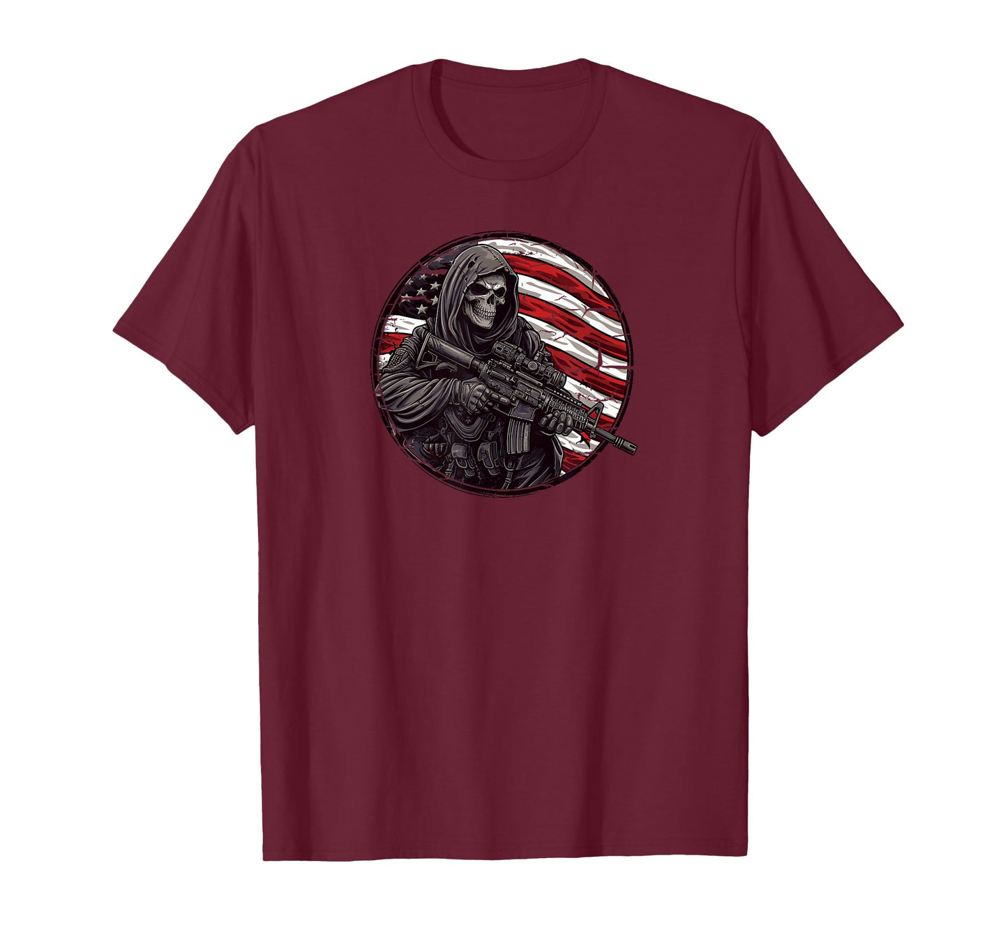 Grim Reaper Death Skeleton Halloween American Flag T-Shirt