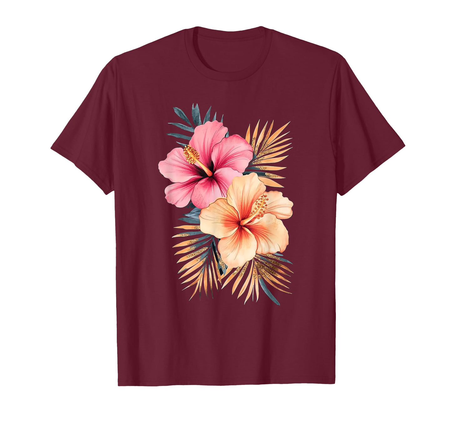 Watercolor Tropical Hibiscus Flowers Floral Summer Women T-Shirt