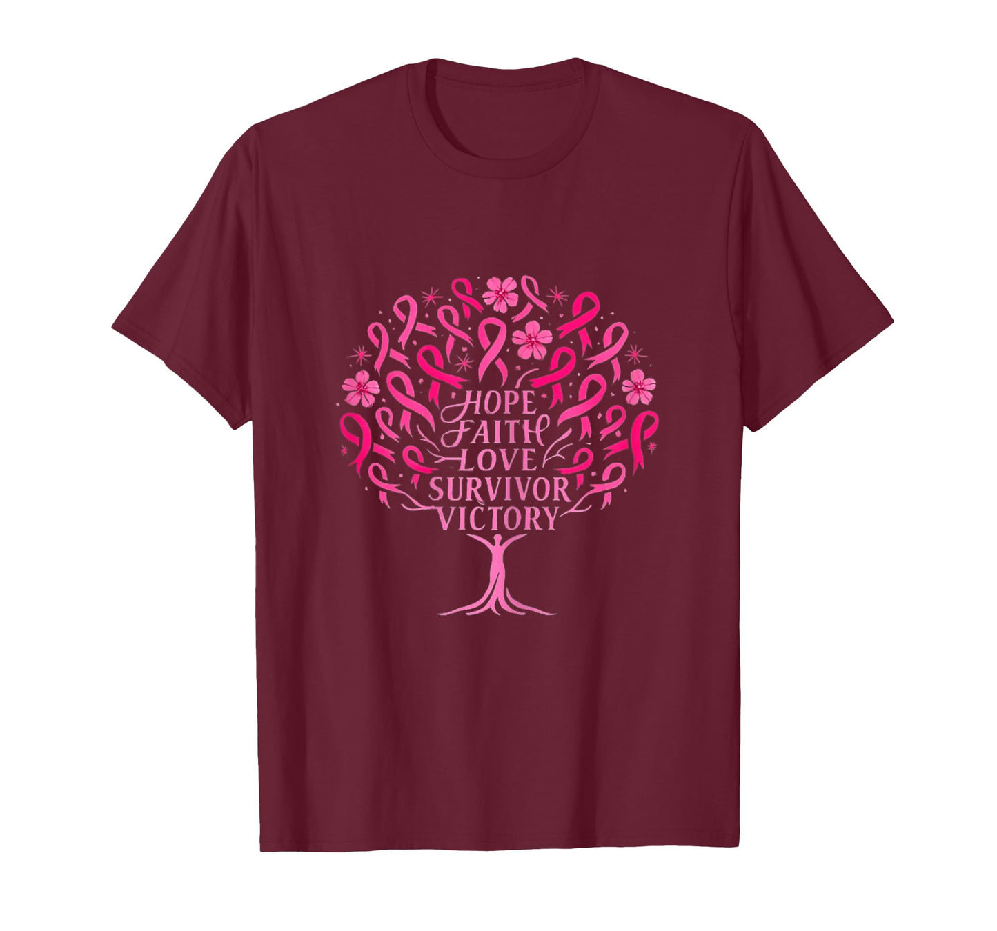 Pink Ribbon Breast Cancer Survivor Hope Faith Love T-Shirt