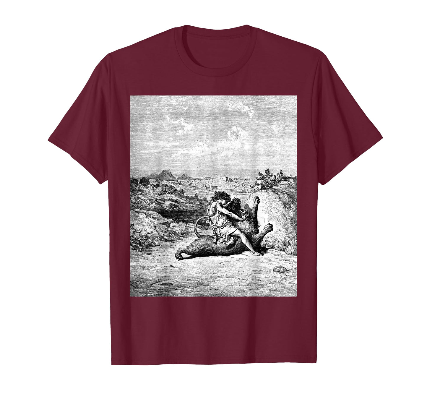 Samson Slaying a Lion Gustave Dore Biblical Art The Bible T-Shirt