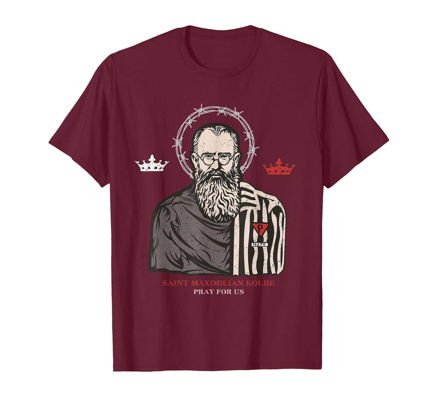 St Maximilian Kolbe Two Crowns Catholic Saint T-Shirt