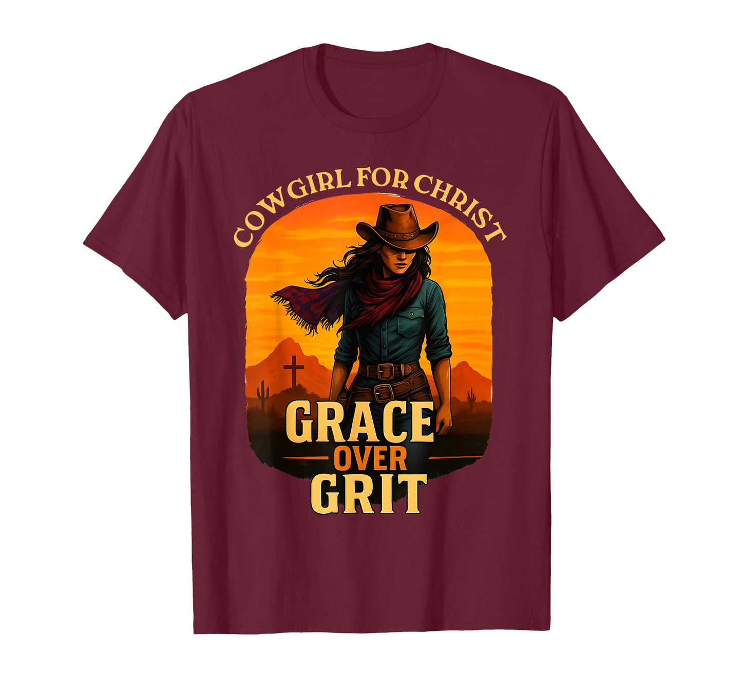 Grace Over Grit Cowgirl for Christ Western Christian Faith T-Shirt