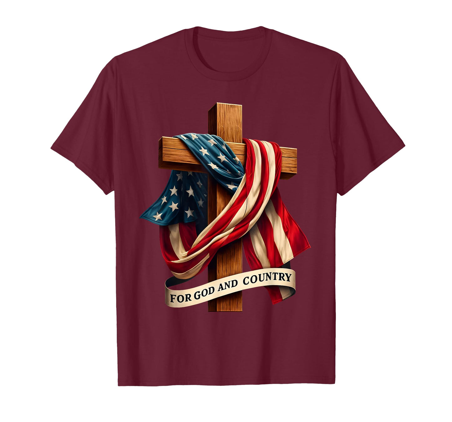 For God and Country Cross Christian Patriotic Jesus Lovers T-Shirt, Small, Black
