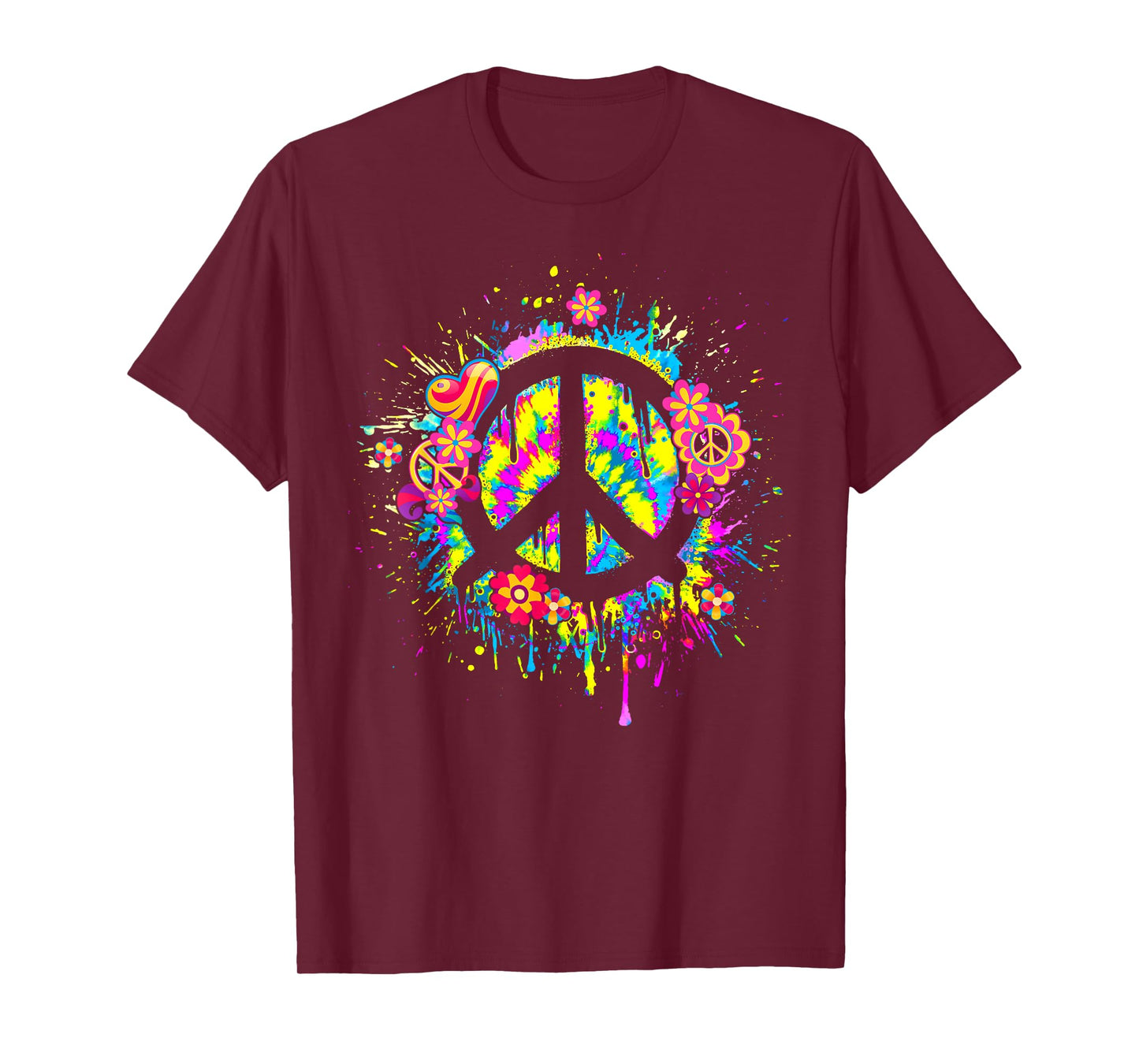 Groovy Hippie 70s Style Flowers Peace Sign World Peace Day T-Shirt