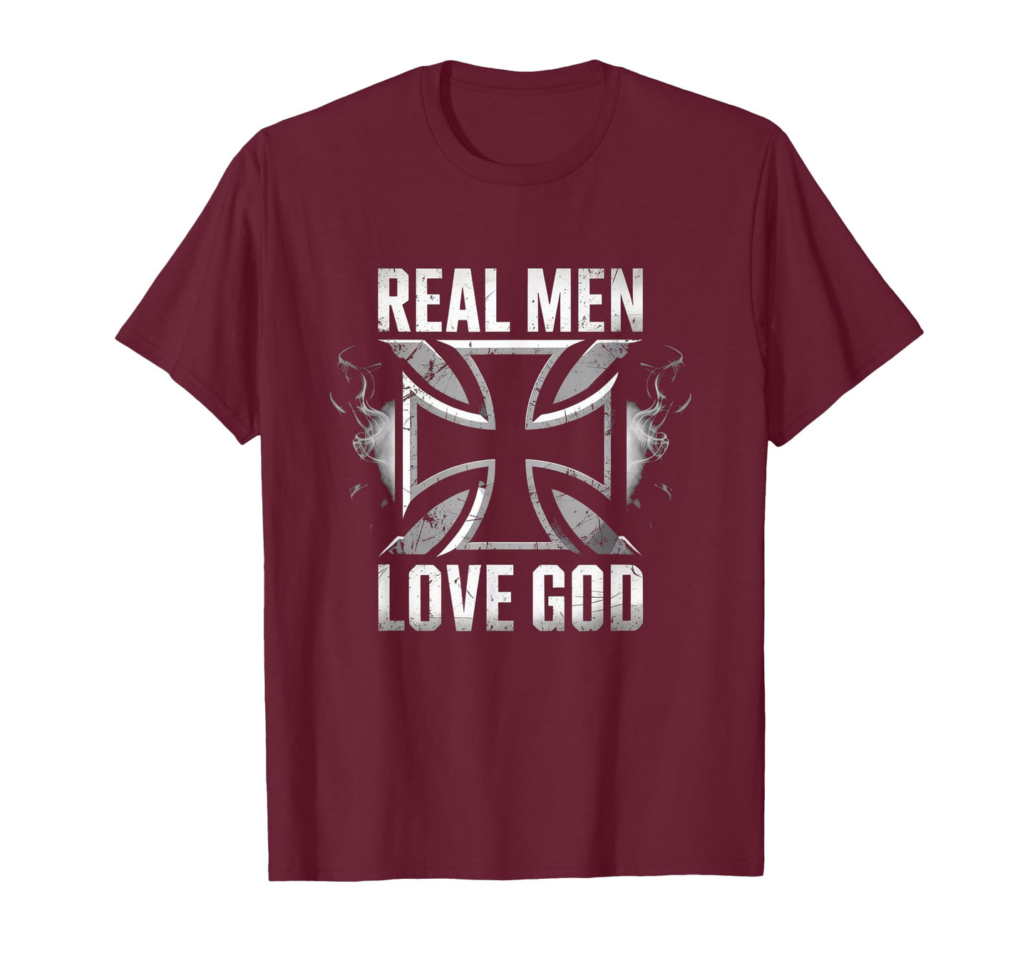 Retro Christian Cross Real Men Love God Design T-Shirt