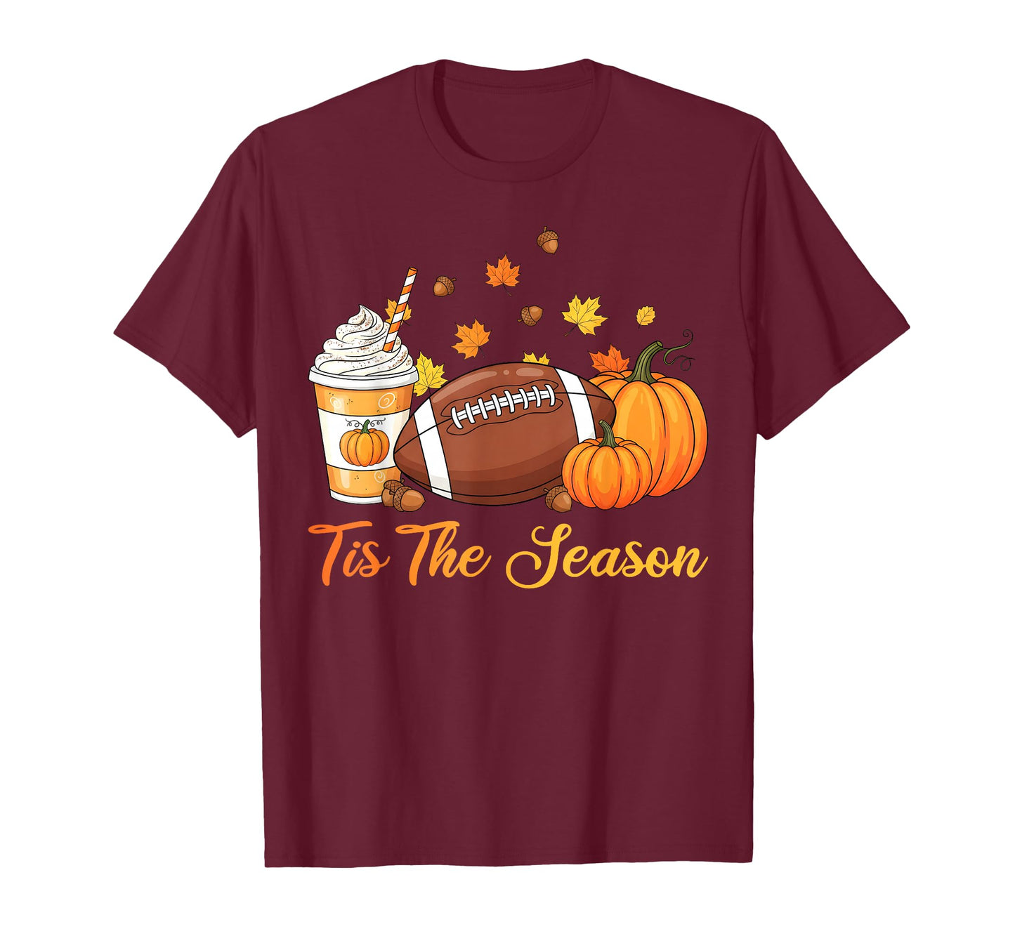 Pumpkin Spice Football Tis The Season Fall Thanksgiving T-Shirt