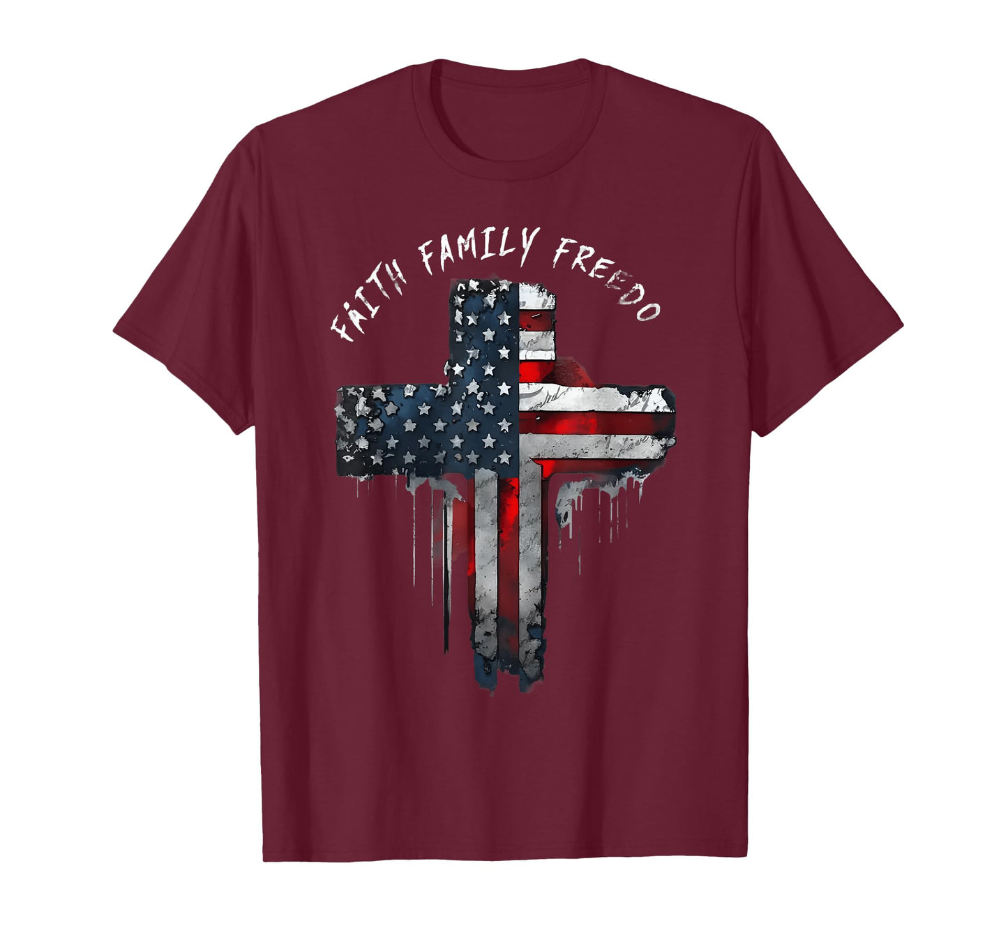 Faith Family Freedom Patriotic Cross With American Flag T-Shirt