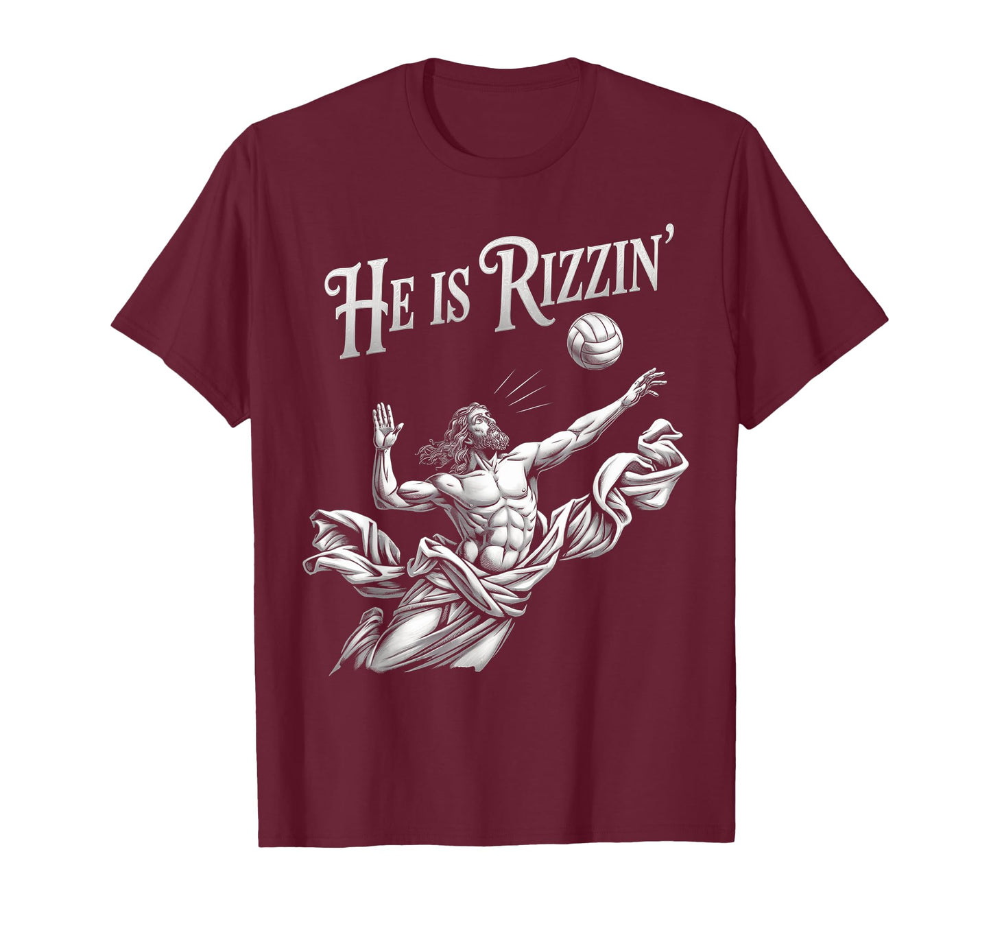 He Is Rizzin Funny Jesus Playing Volleyball Player Easter T-Shirt