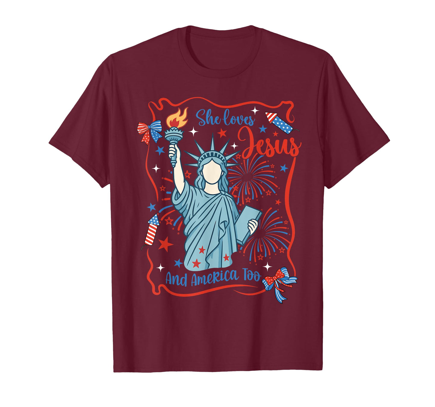 She Loves Jesus and America Too Christian 4th of July USA T-Shirt