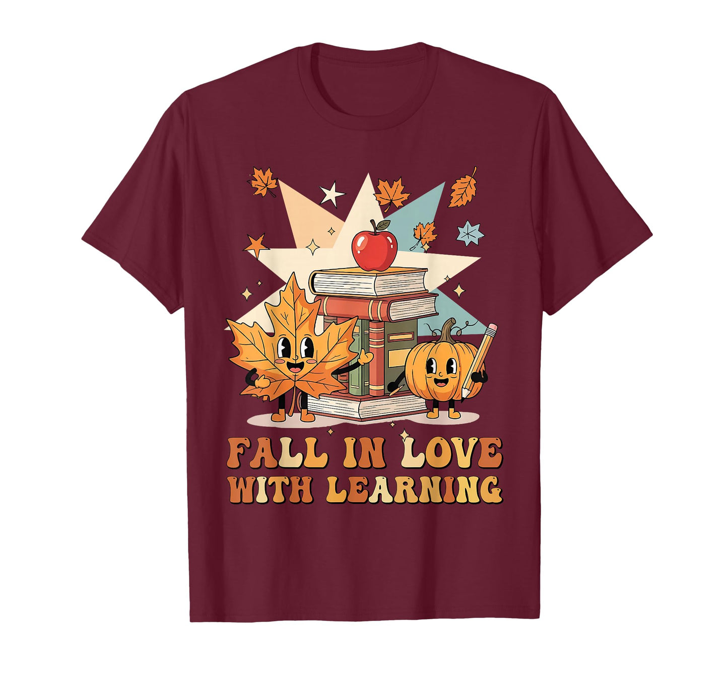 Groovy Fall in Love with Learning Autumn Pumpkin Teacher T-Shirt