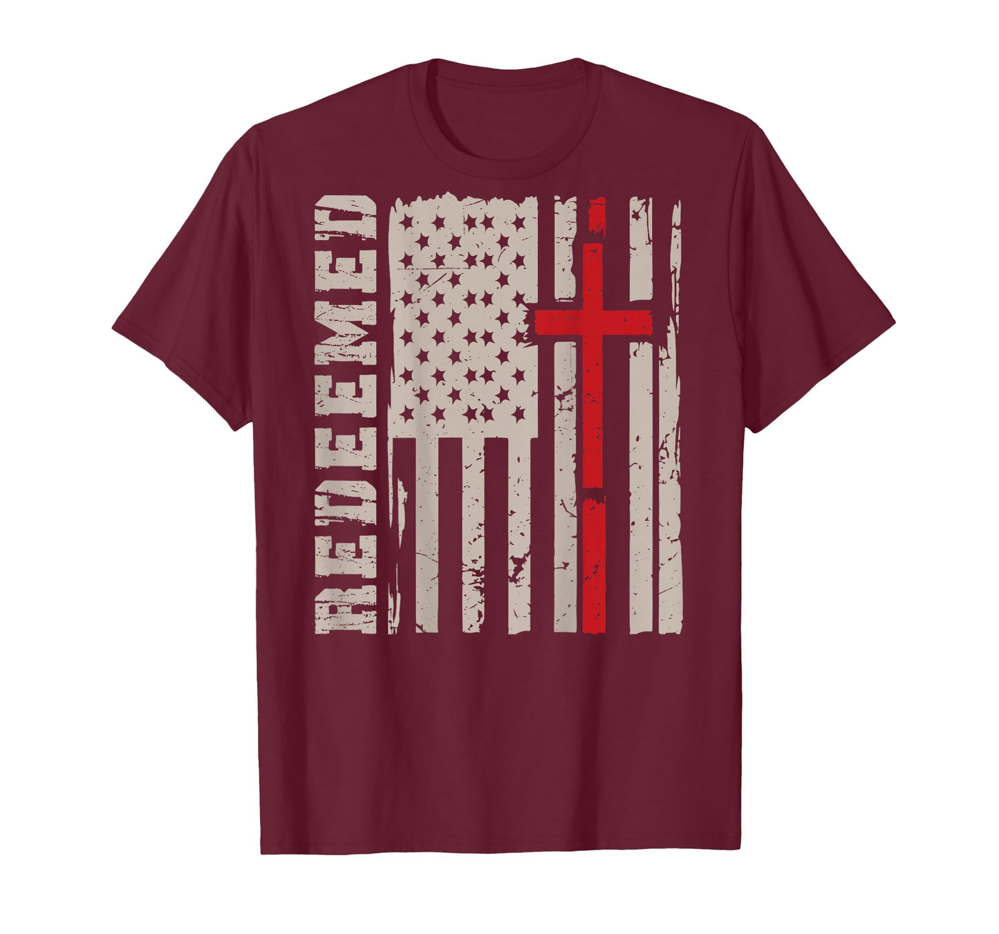 Redeemed Cross Patriotic Christian Faith Jesus American Flag T-Shirt