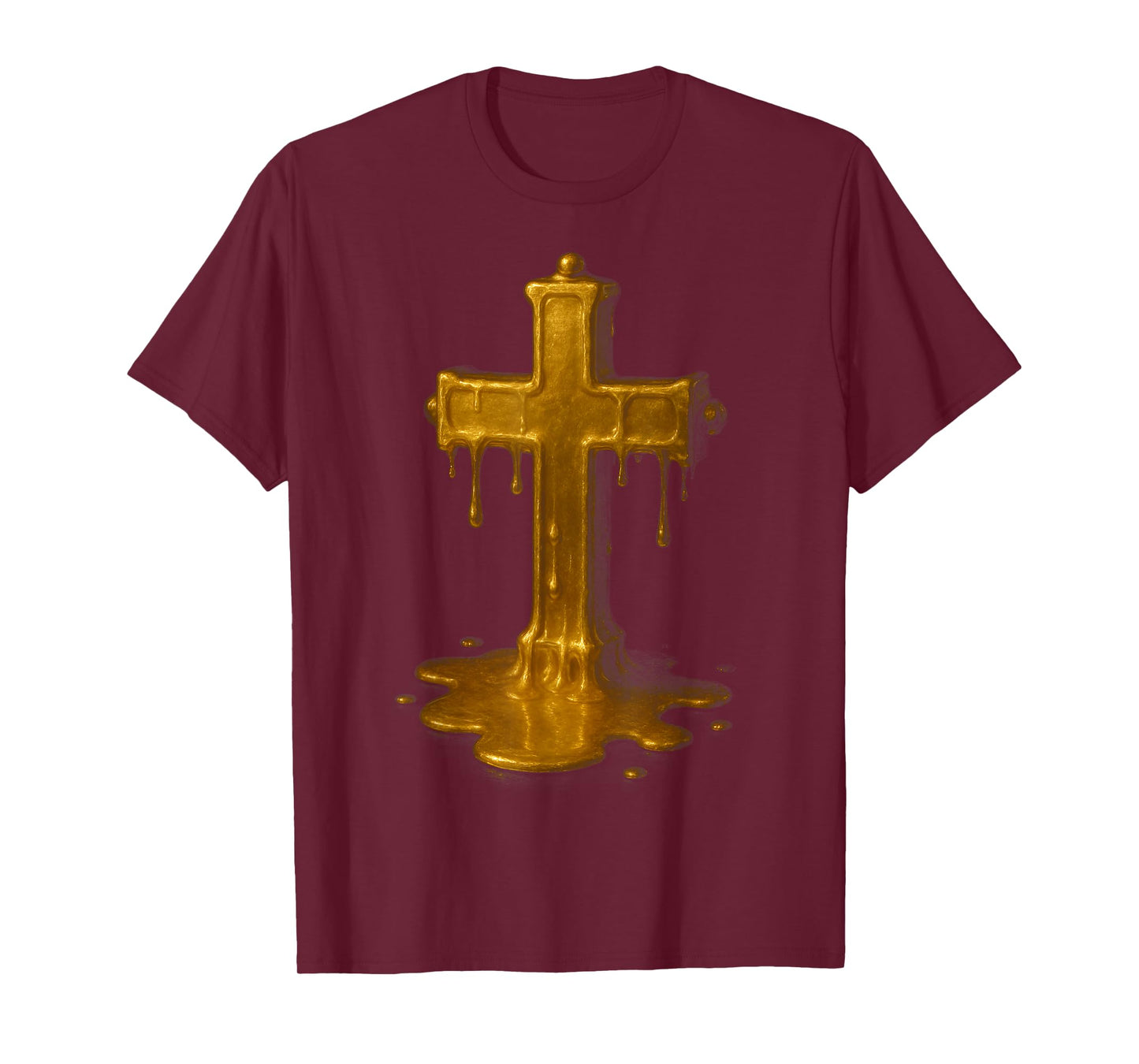 Melting Drip Golden Cross Abstract Faith Symbol Art T-Shirt