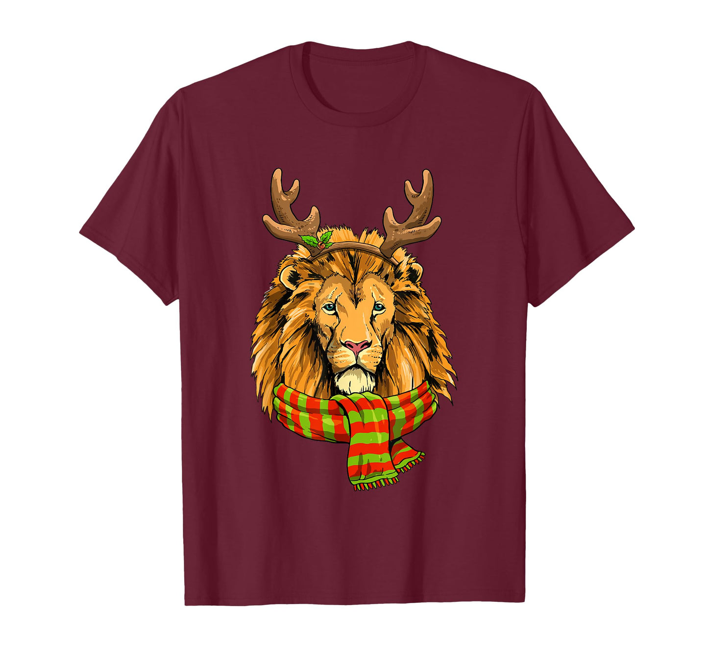 Christmas Lion Head Reindeer Xmas Wildlife Animal Face T-Shirt