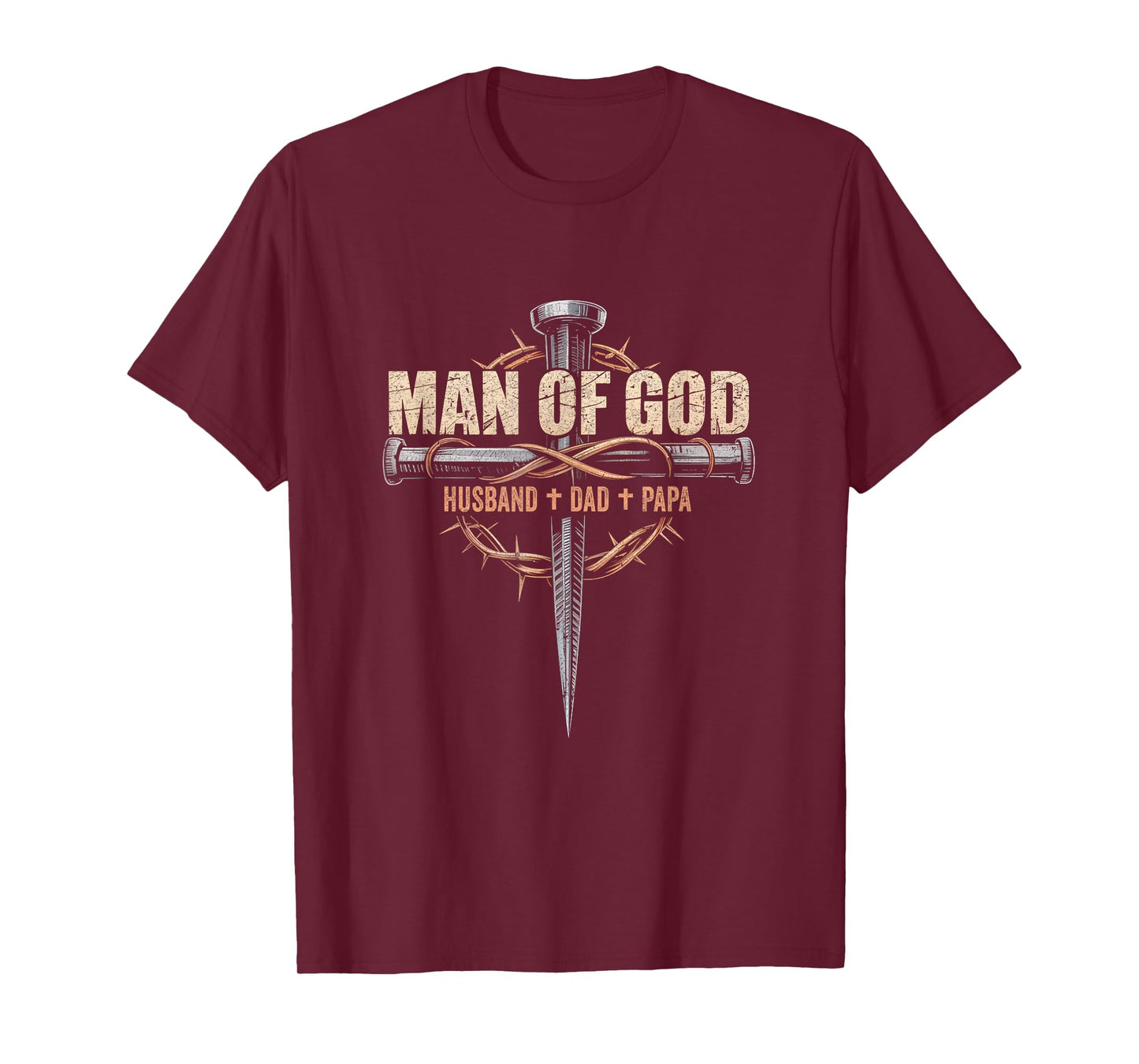 Man Of God Husband Dad Papa Cross Christian Fathers Day T-Shirt