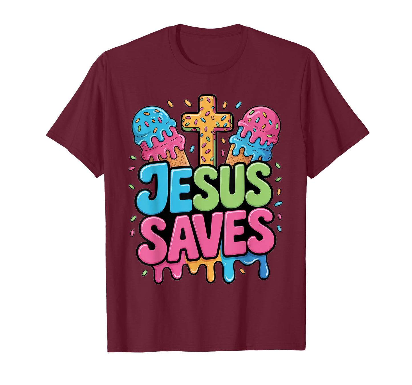 Jesus Saves Ice Cream Christian Drip Kids Faith Religious T-Shirt