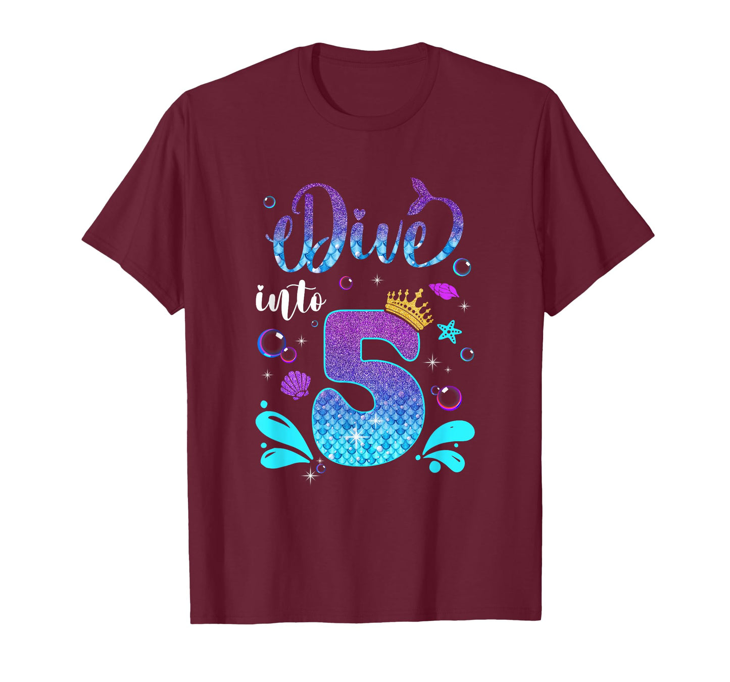 Dive Into 5 Birthday Decorations Girl 5Th Birthday Mermaid T-Shirt