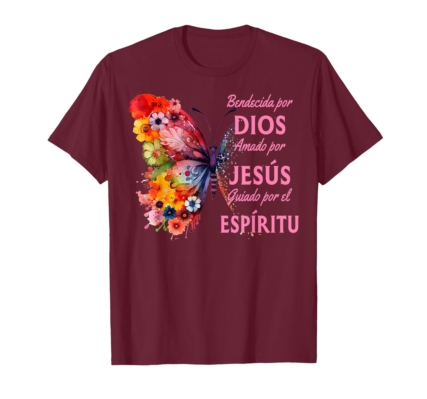 Blessed By God Loved By Jesus Butterfly In Spanish T-Shirt