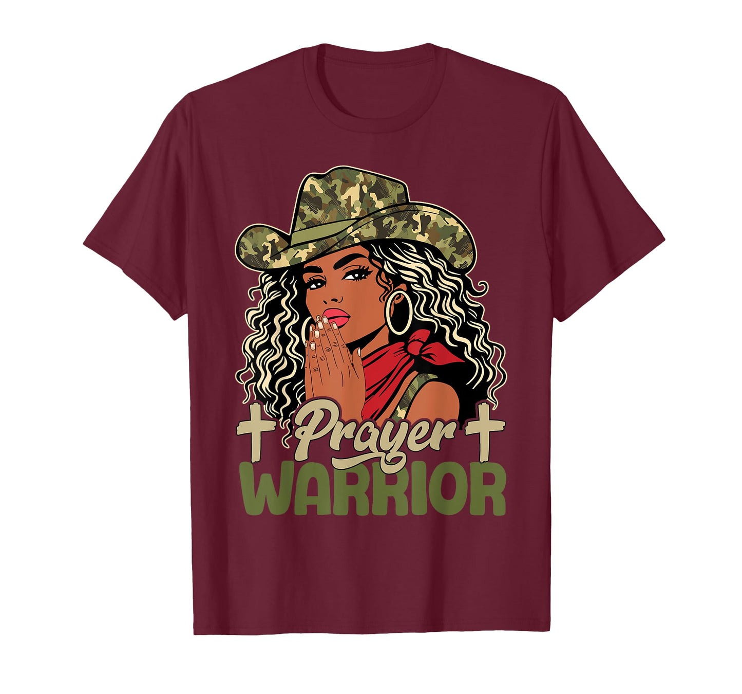 Prayer Warrior Black Cowgirl Praying Western Christian Camo T-Shirt