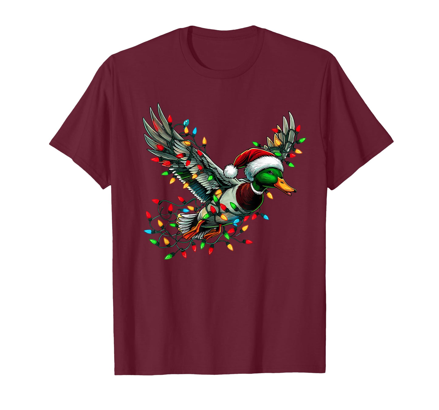 Flying Santa Duck with Christmas Lights Hunting Season T-Shirt