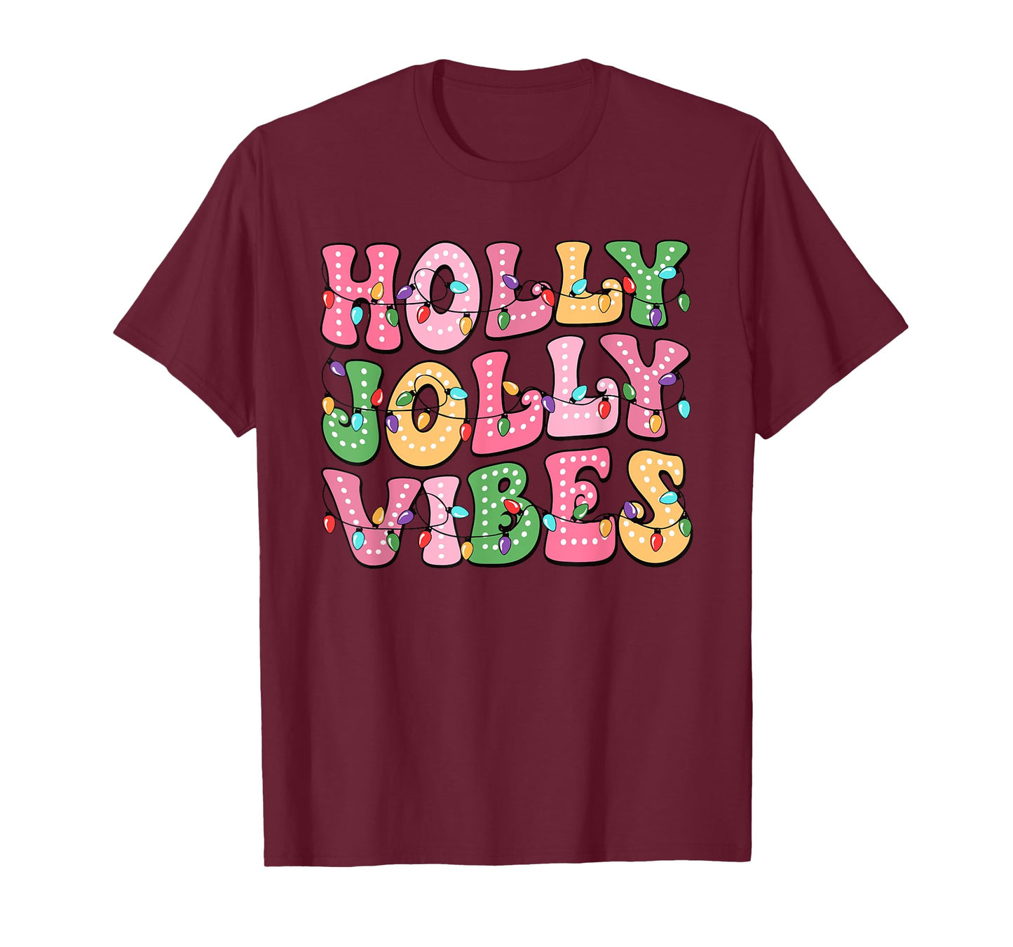 Groovy Holly Xmas Jolly Vibes Pink Christmas Xmas Men Women T-Shirt