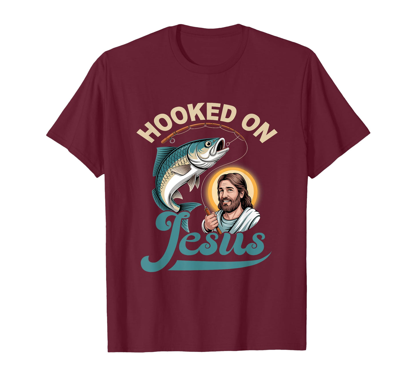 Hook On Jesus Fisherman Bass Fishing Christian Religious God T-Shirt