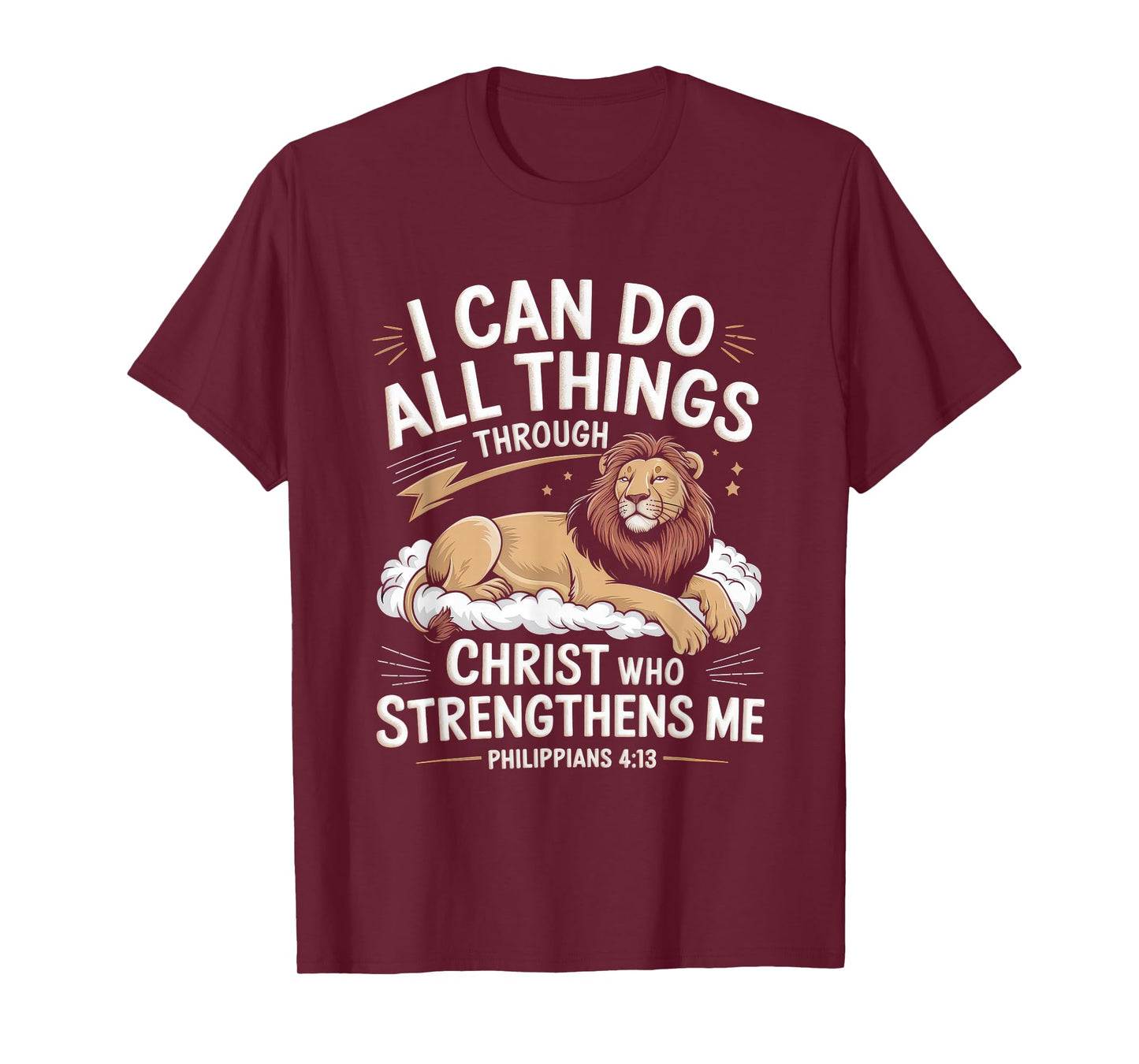 Christian Tshirt Philippians 4:13 Religious Lion Strengthens T-Shirt