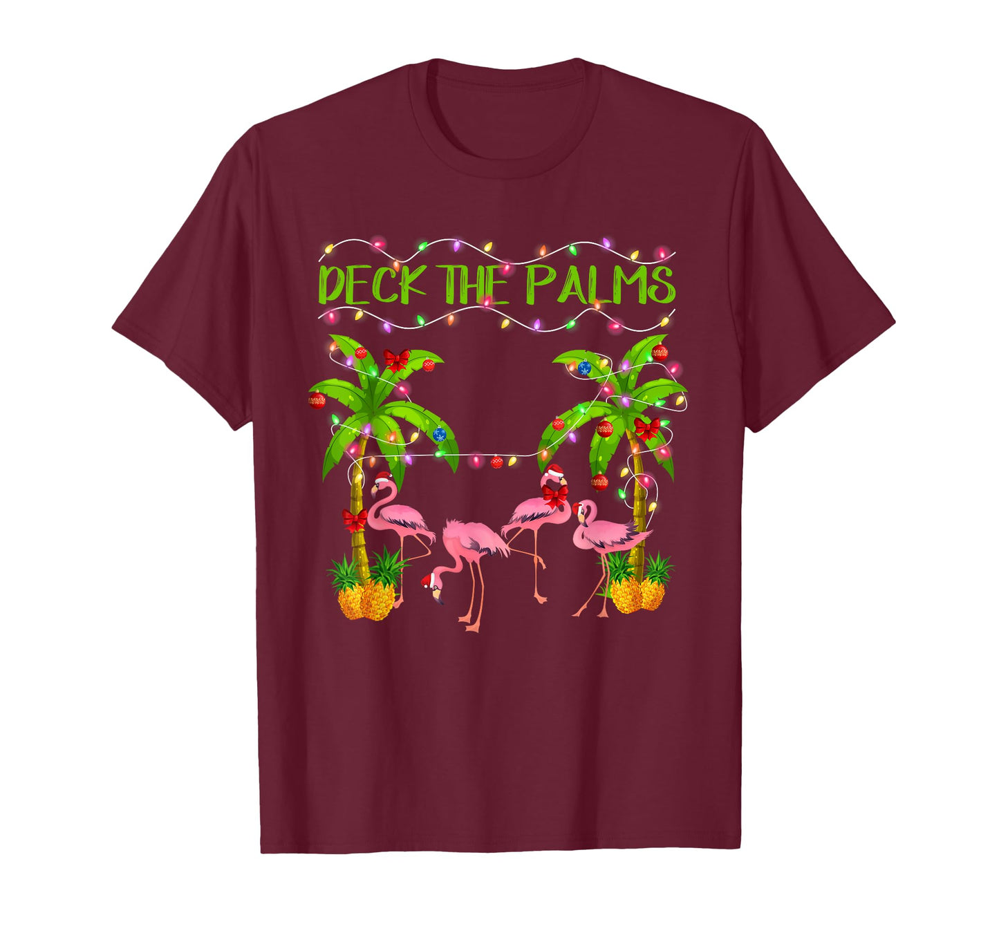 Deck the Palms Flamingo Lover Merry Christmas Pink Xmas T-Shirt