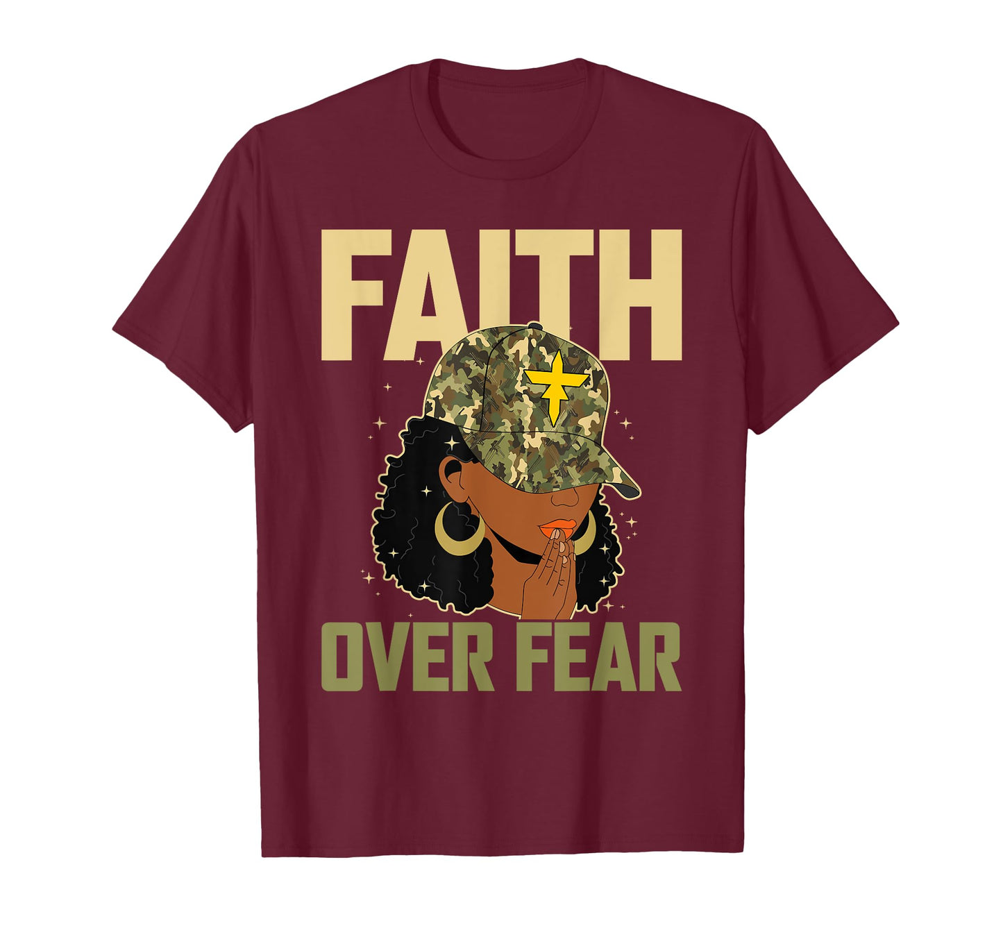 Faith Over Fear Christian Camo African American Afro Women T-Shirt