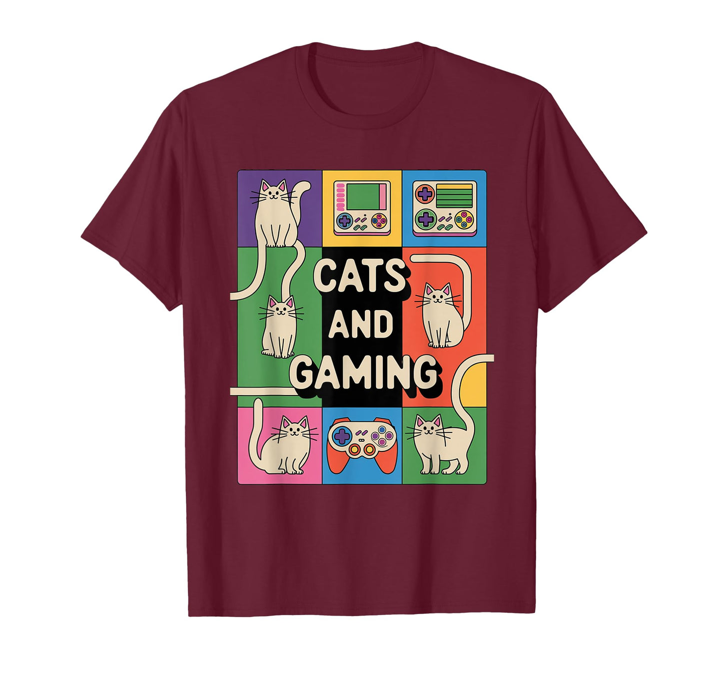 Retro Cats And Gaming Funny Cat Lover and Video Game Player T-Shirt for Men Women Kids