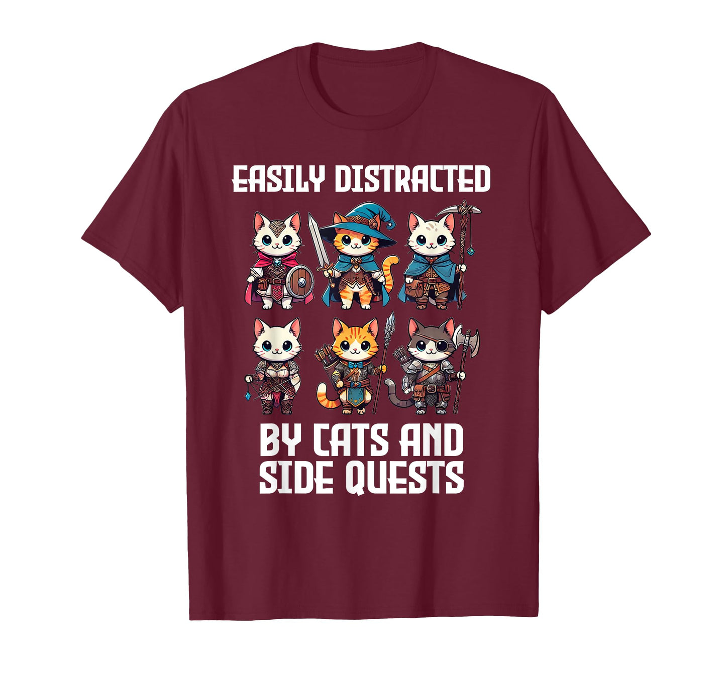 Easily Distracted By Cats And Side Quests Funny Gamer T-Shirt