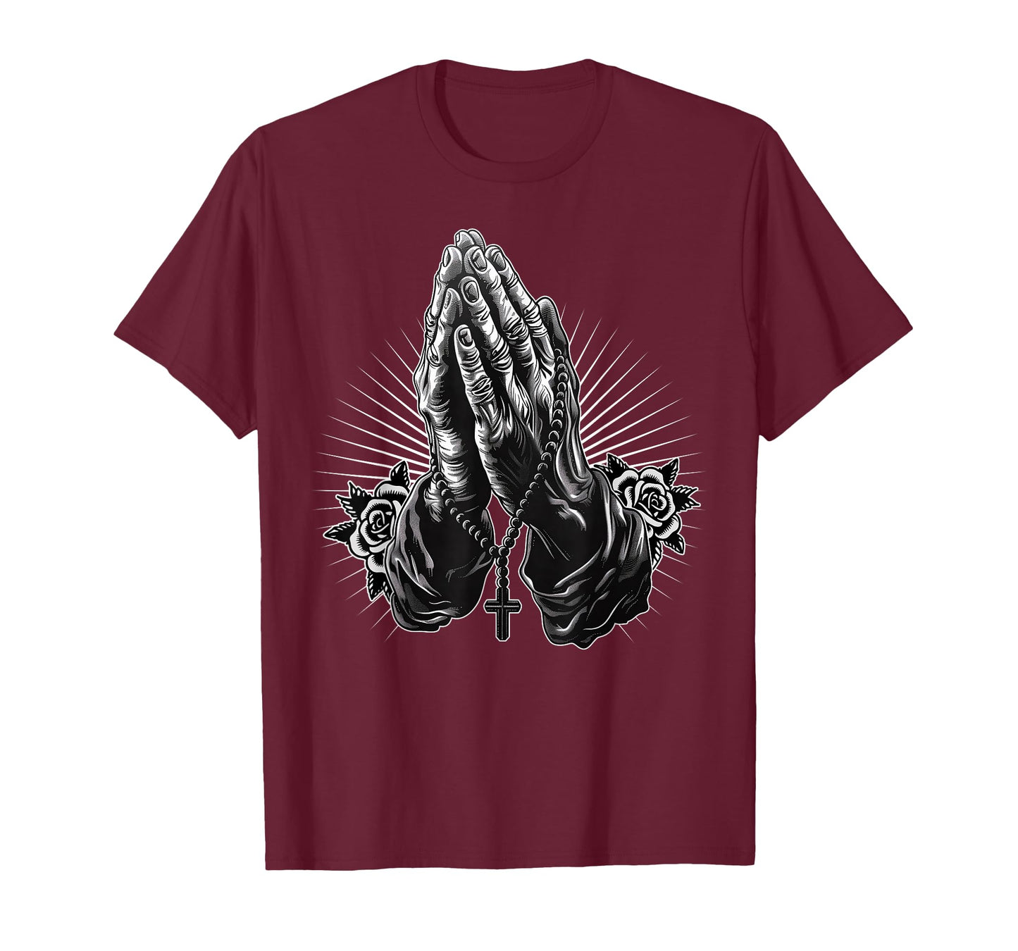 Prayer Hands Catholic Christian Chicano Tattoo Rosary T-Shirt