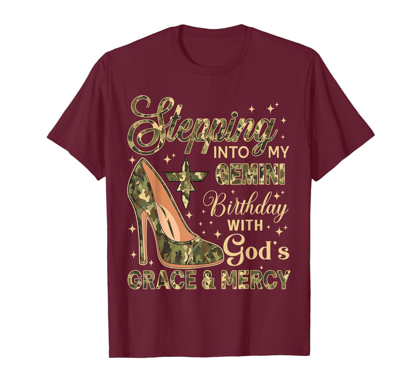 Stepping Into My Gemini Birthday with God's Grace Mercy Camo T-Shirt