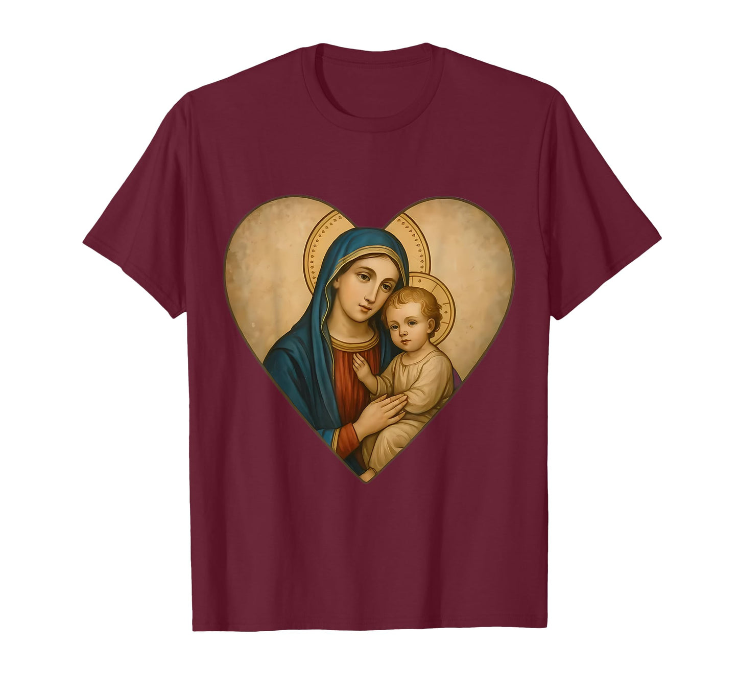 Saint Mary with Baby Jesus Christ Santa Maria Heart Icon T-Shirt