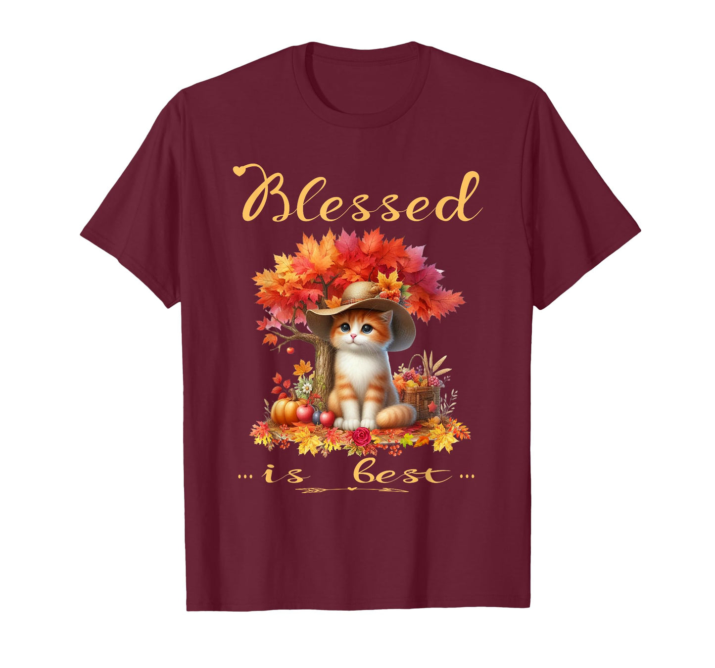 Blessed is Best Fall & Autumn Harvest Cute Vintage Kitty Cat T-Shirt