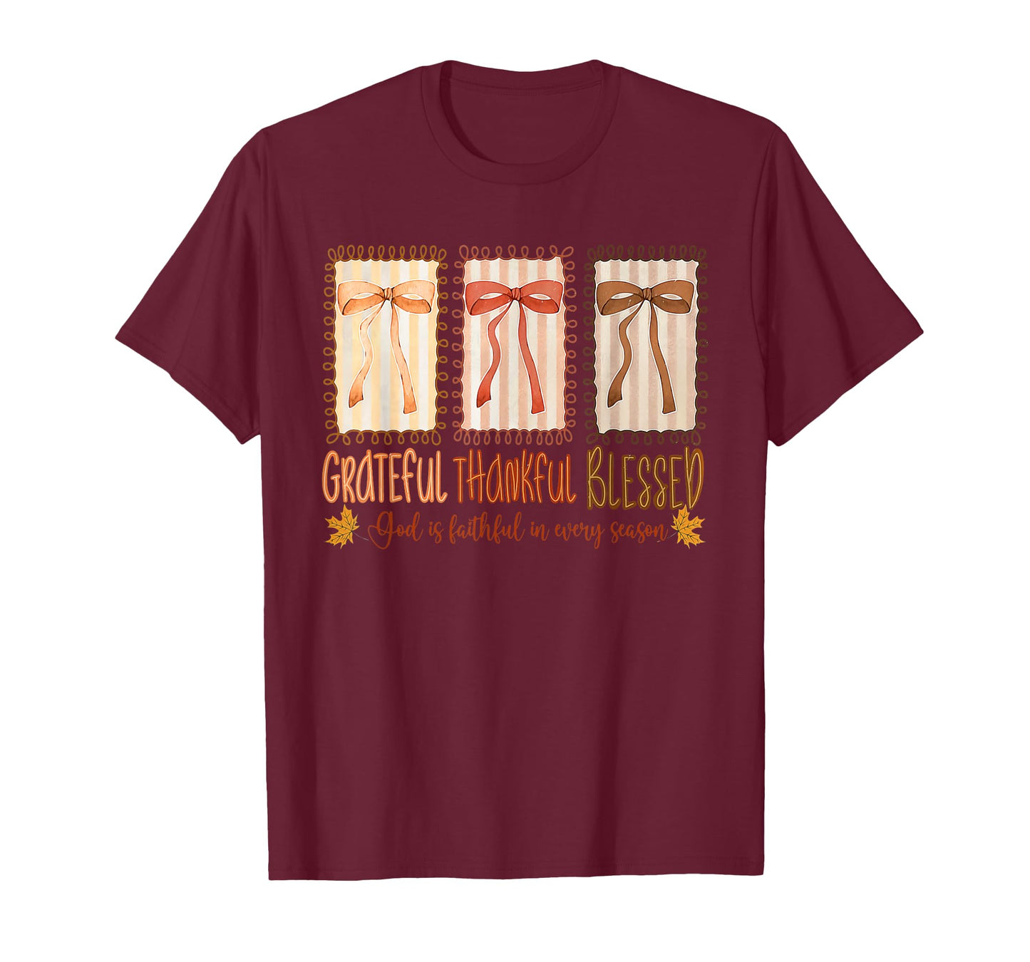 Grateful Thankful Blessed God's Faithful Christian Faith Bow T-Shirt