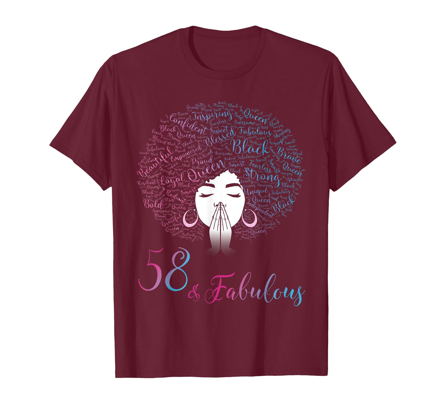 58 & Fabulous Black Queen Afro Hair 58th Birthday T-Shirt