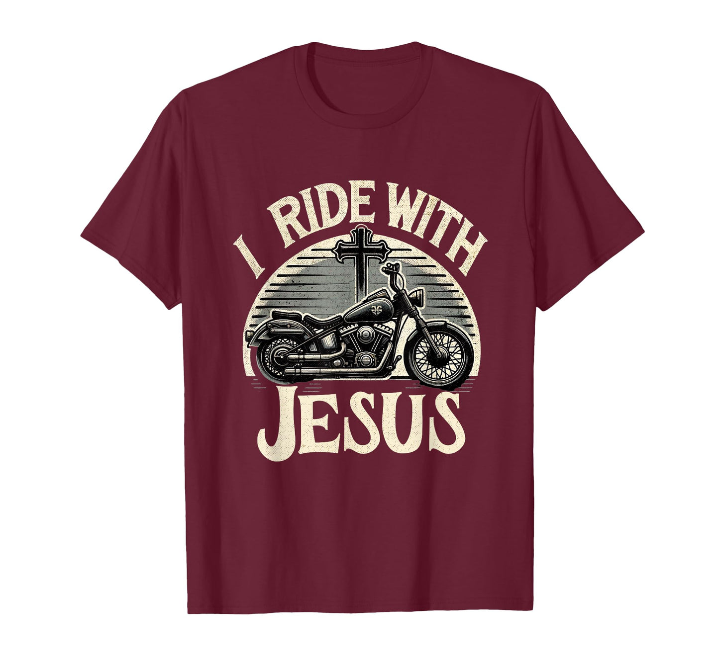 Faithful Flair I Ride With Jesus Motorcycle Christian T-Shirt, Small, Black