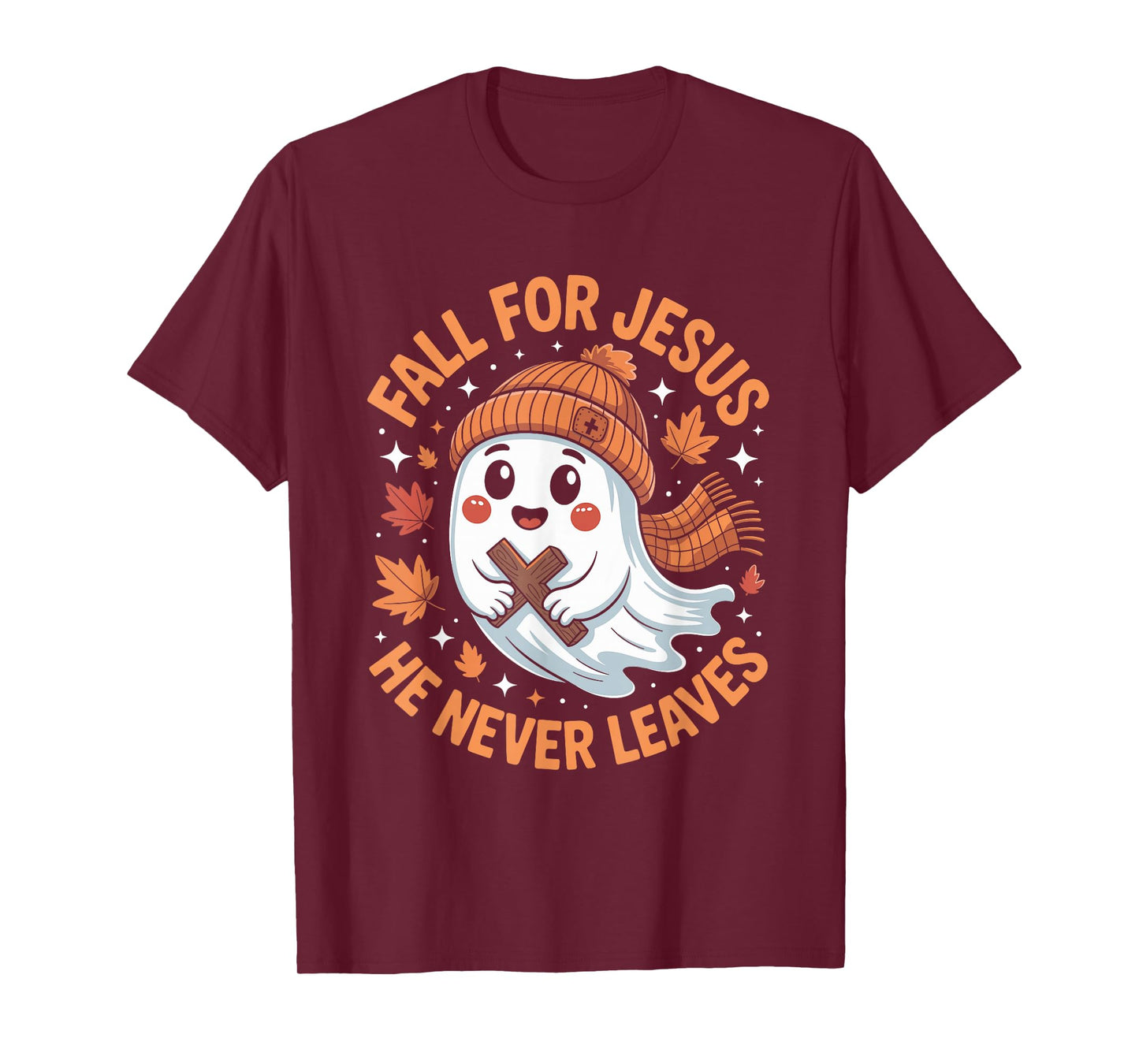 Fall for Jesus He Never Leaves Christian Faith Ghost Meme T-Shirt