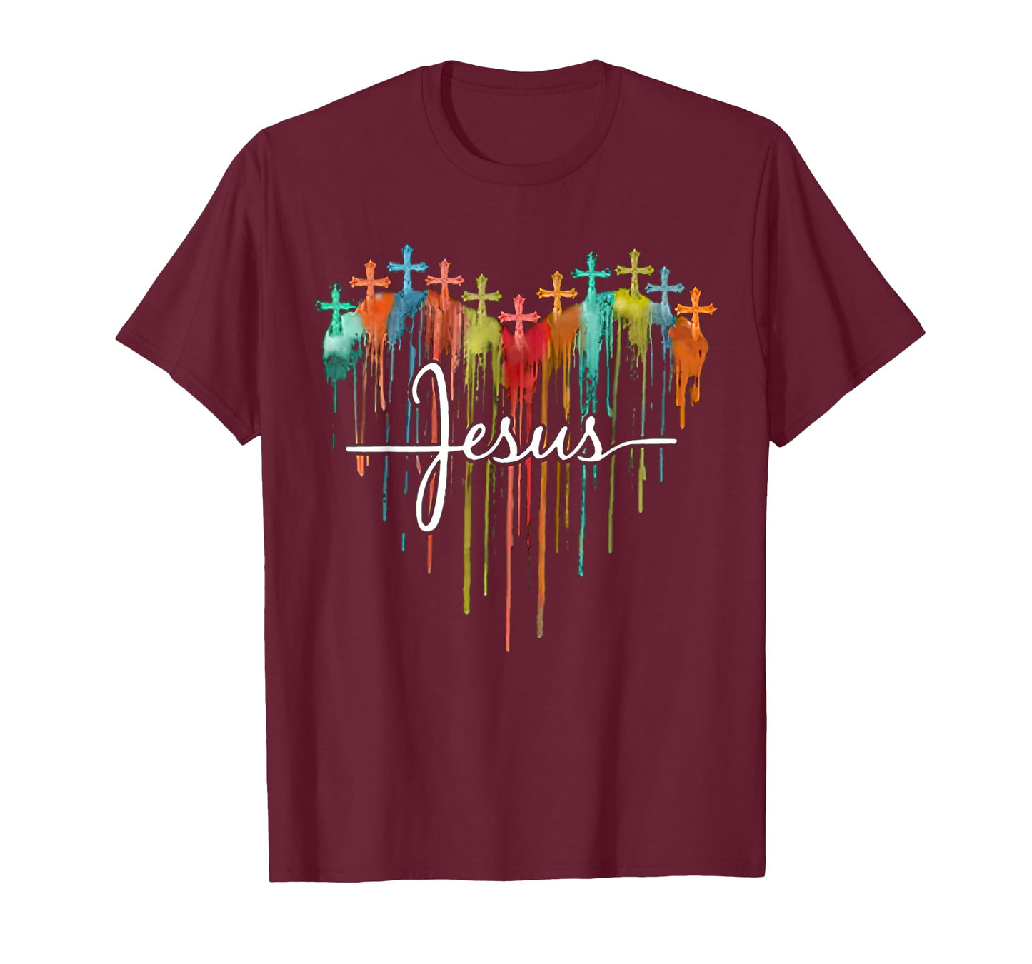 Colorful Jesus Cross Melting Heart For Christian Jesus Lover T-Shirt