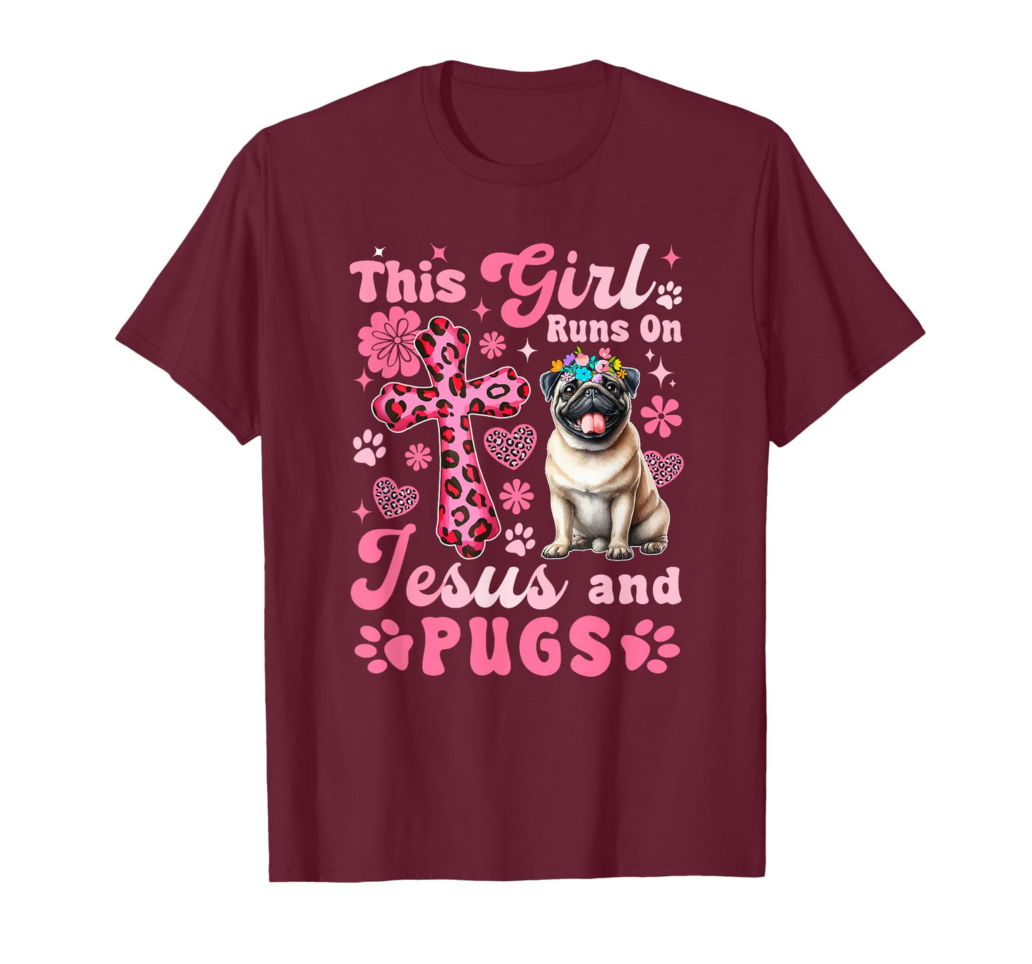 Girl Runs On Jesus And Pug Leopard Costume Women Lover T-Shirt