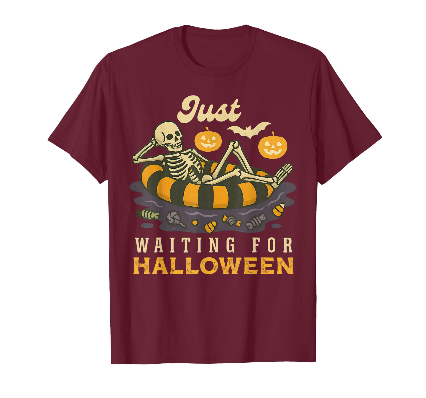 Just Waiting For Halloween Spooky Skeleton Trick Or Treat T-Shirt