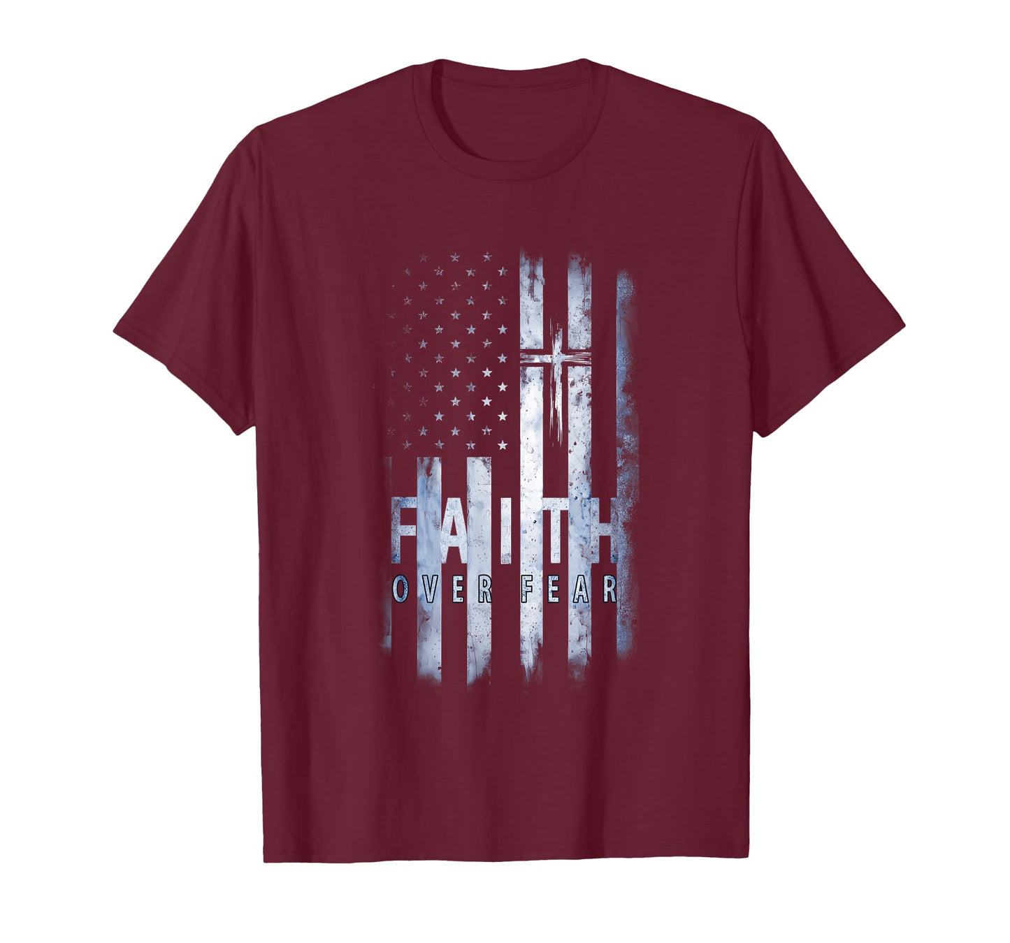 Patriotic USA American Flag Faith Over Fear Prayer T-Shirt for Women Kids Men